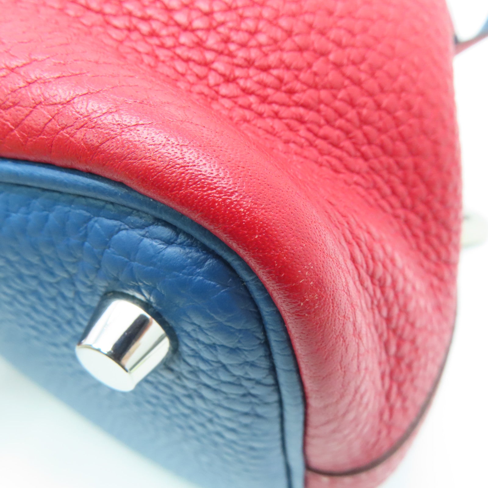 HERMES Clemence皮革Picotin PM Bucket Tote銀扣手挽袋紅色/藍色7A Q5