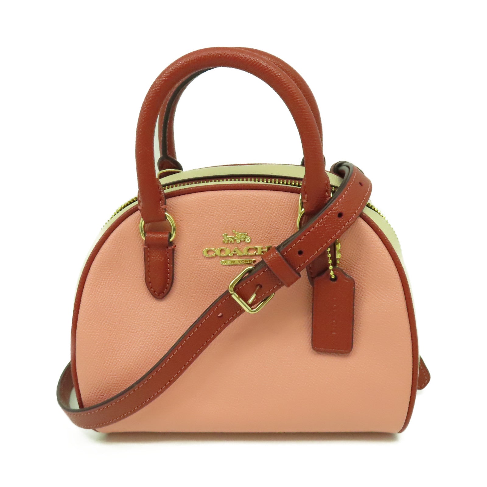 COACH 皮革Sydney Satchel Bag金扣手挽肩背兩用袋粉紅色