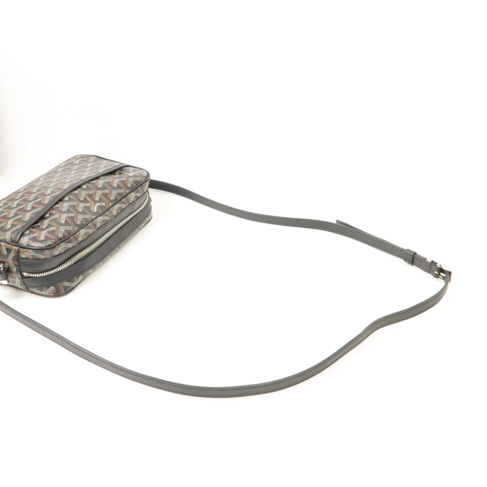 GOYARD 塗層帆布Cap Vert PM銀扣肩背袋黒色/棕色