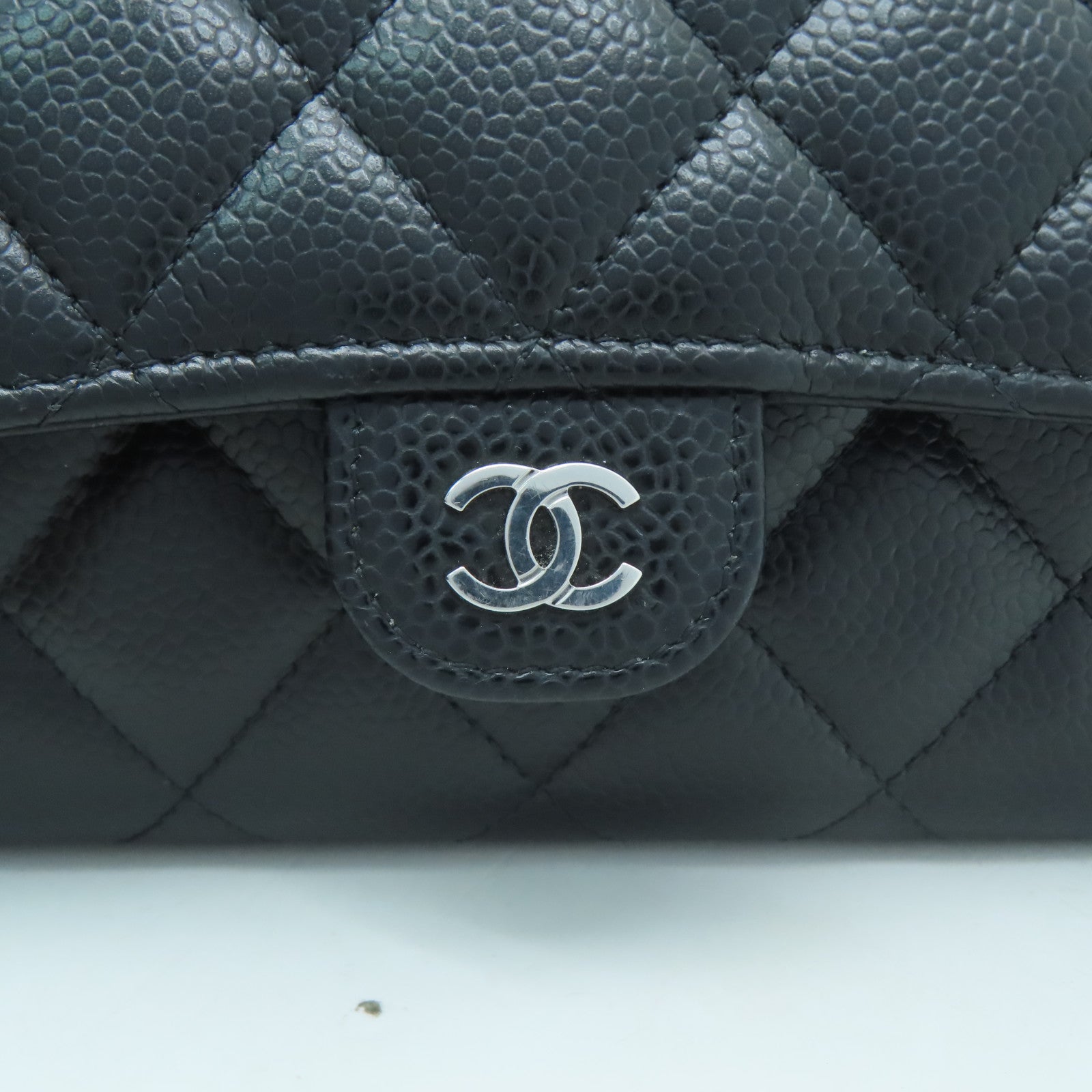CHANEL 菱格Caviar皮革Long Wallet銀扣長錢包黑色