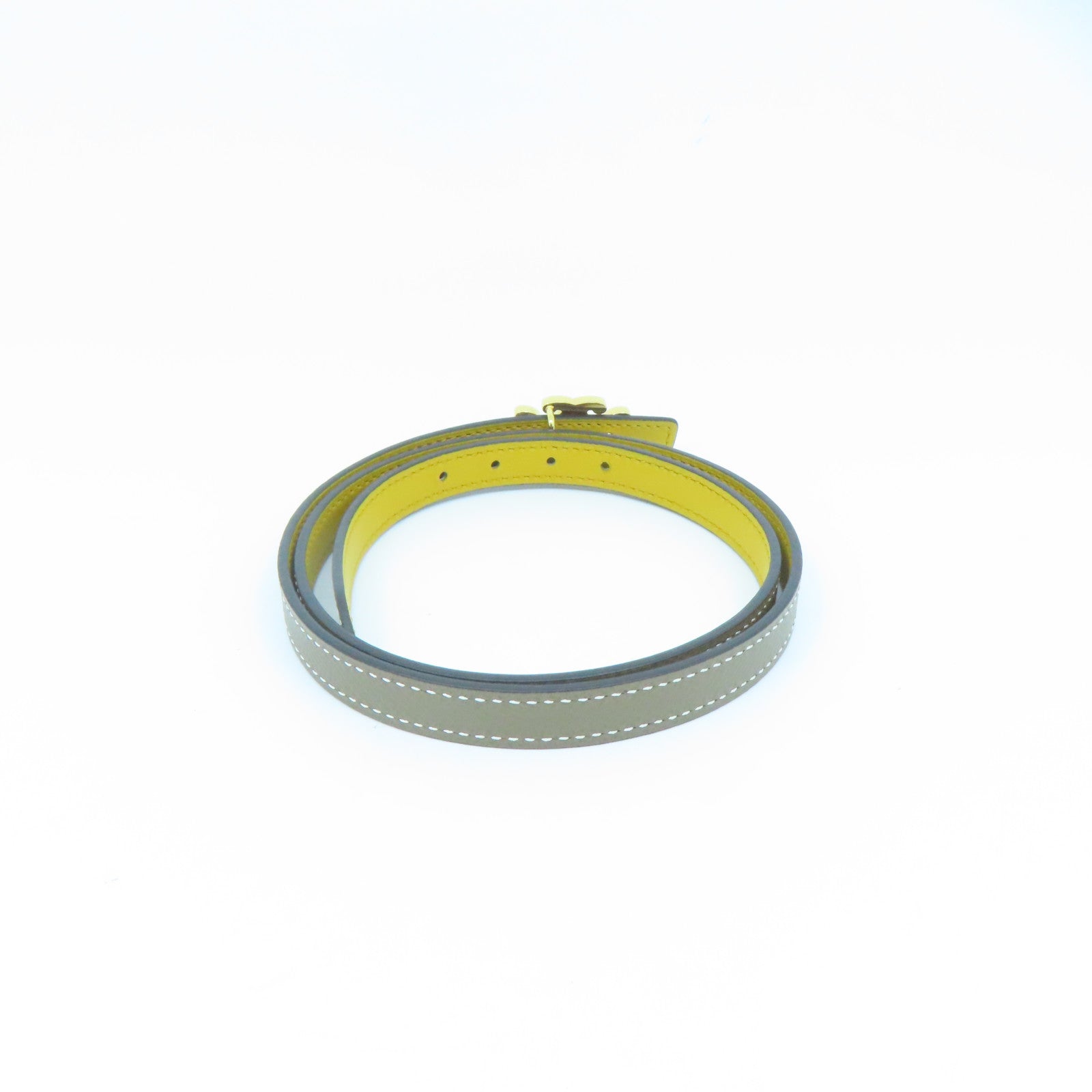 HERMES Togo皮革Belt 70cm金扣皮带米色