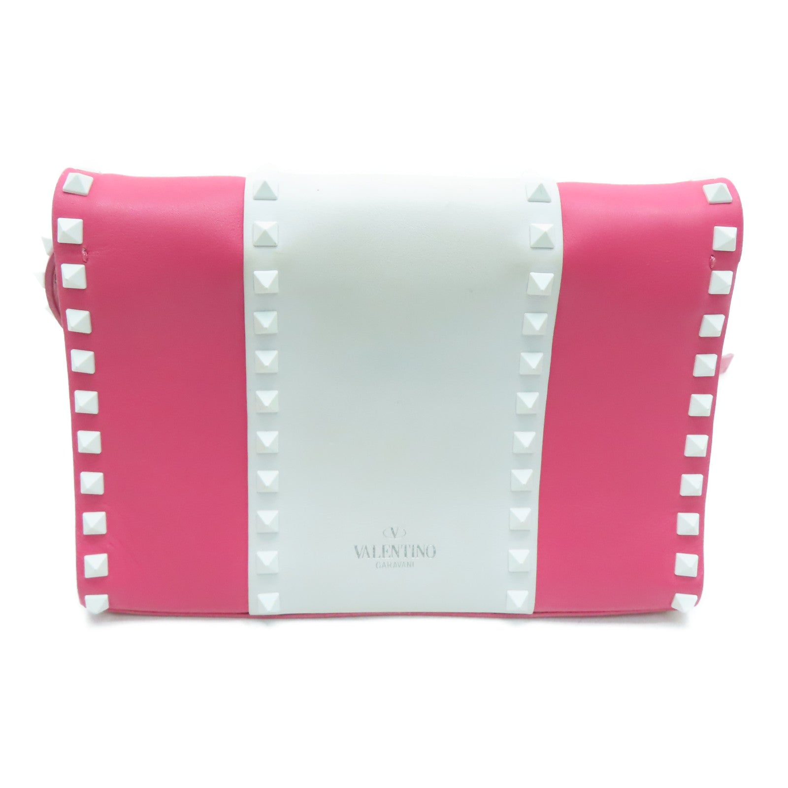 Valentino 【激減優惠】牛皮皮革Rockstud Shoulder Bag銀扣肩背袋白色/粉紅色