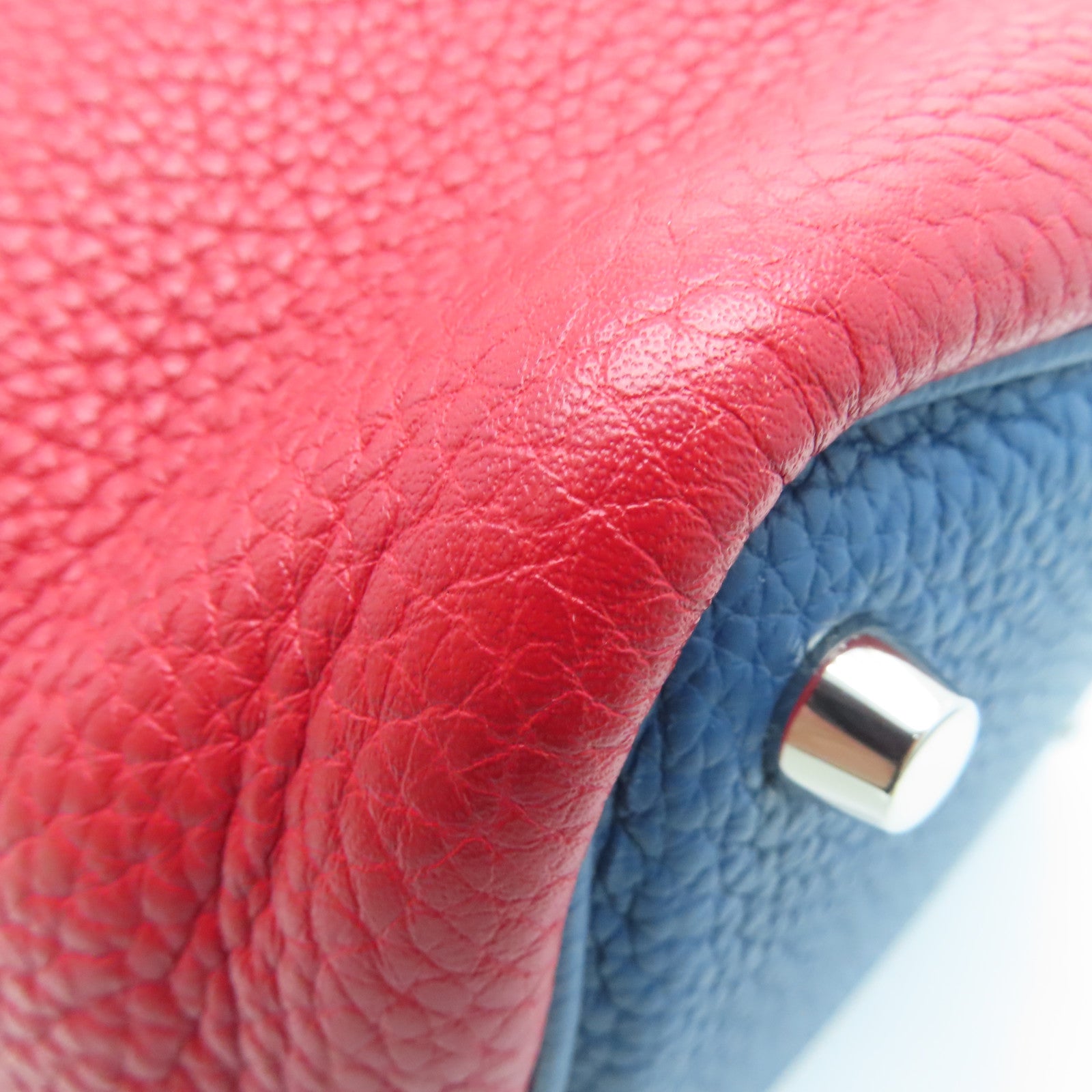 HERMES Clemence皮革Picotin PM Bucket Tote銀扣手挽袋紅色/藍色7A Q5