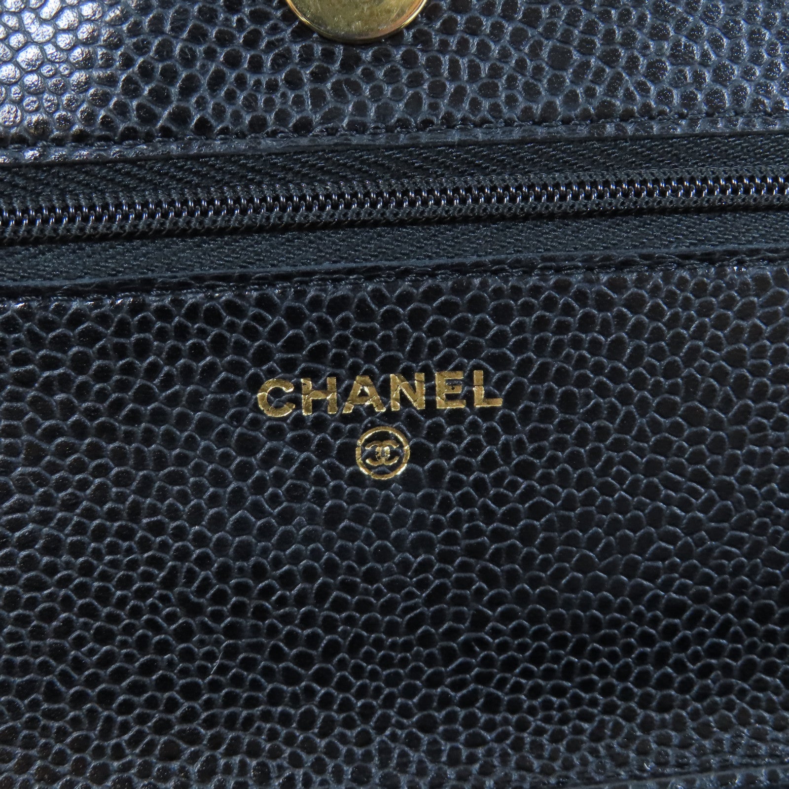 CHANEL 菱格Caviar皮革WOC金扣鏈帶肩背袋黑色