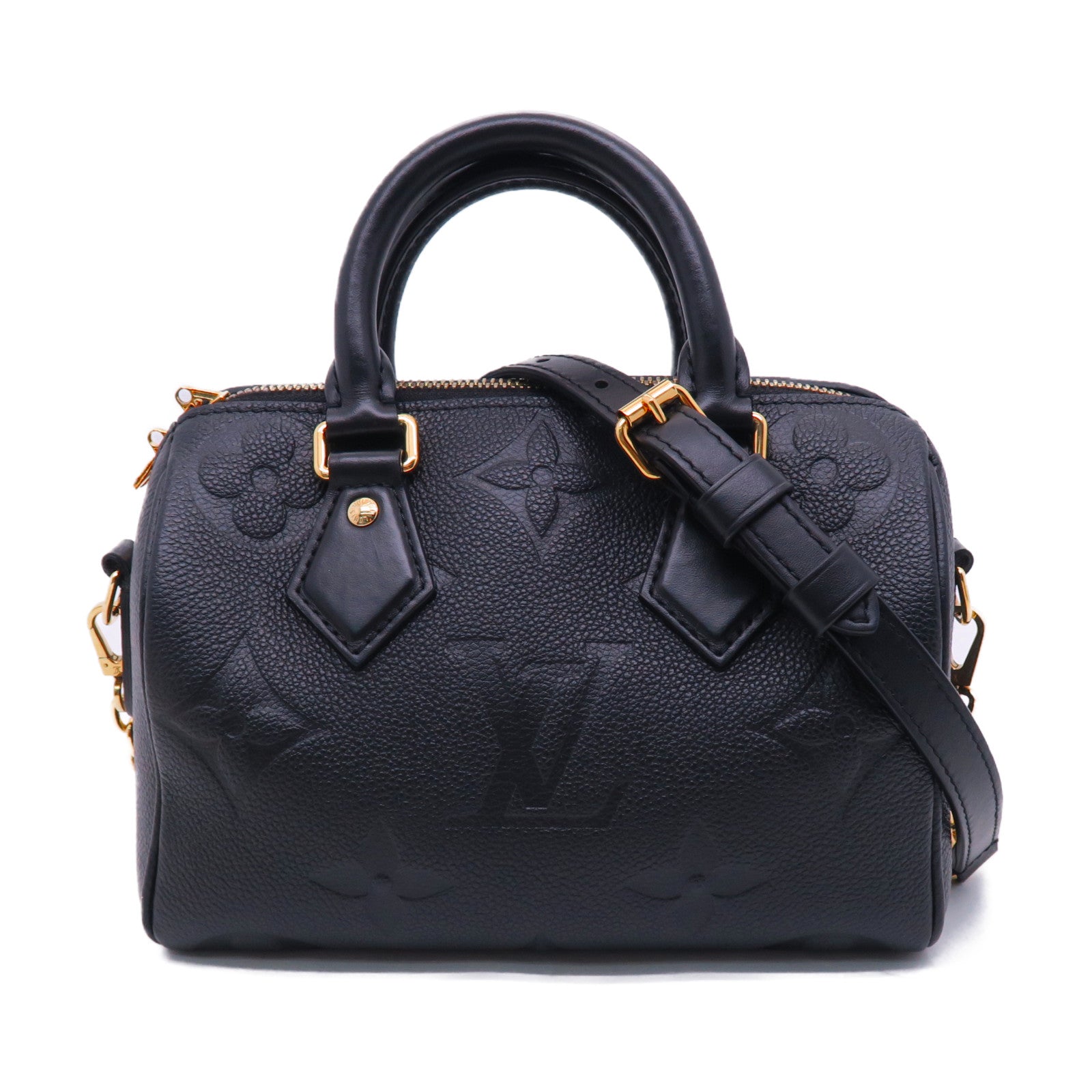 LOUIS VUITTON Monogram Empreinte Speedy Bandouliere 20金扣手挽肩背兩用袋黑色