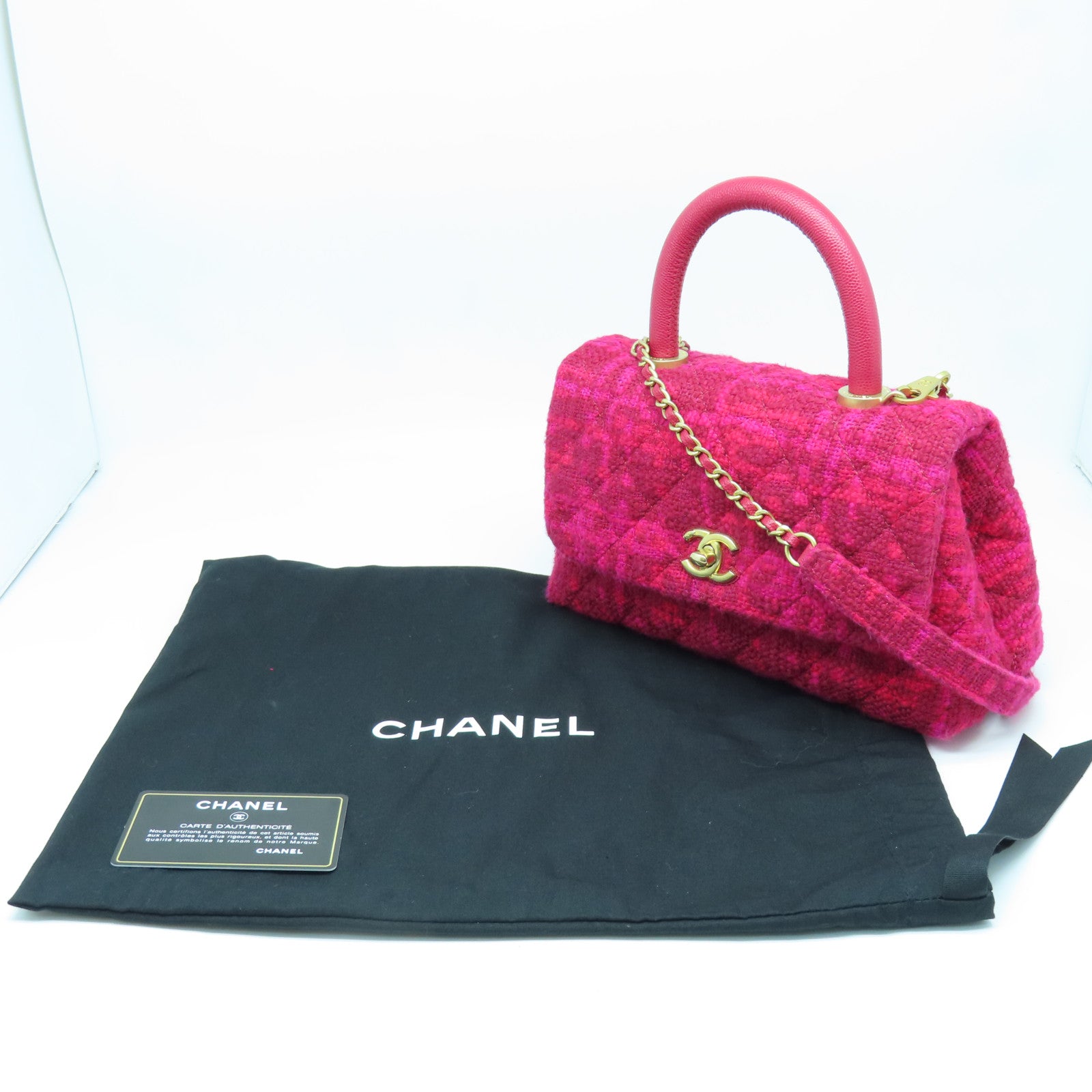 CHANEL 帆布Coco Handle金扣手挽肩背两用袋红色