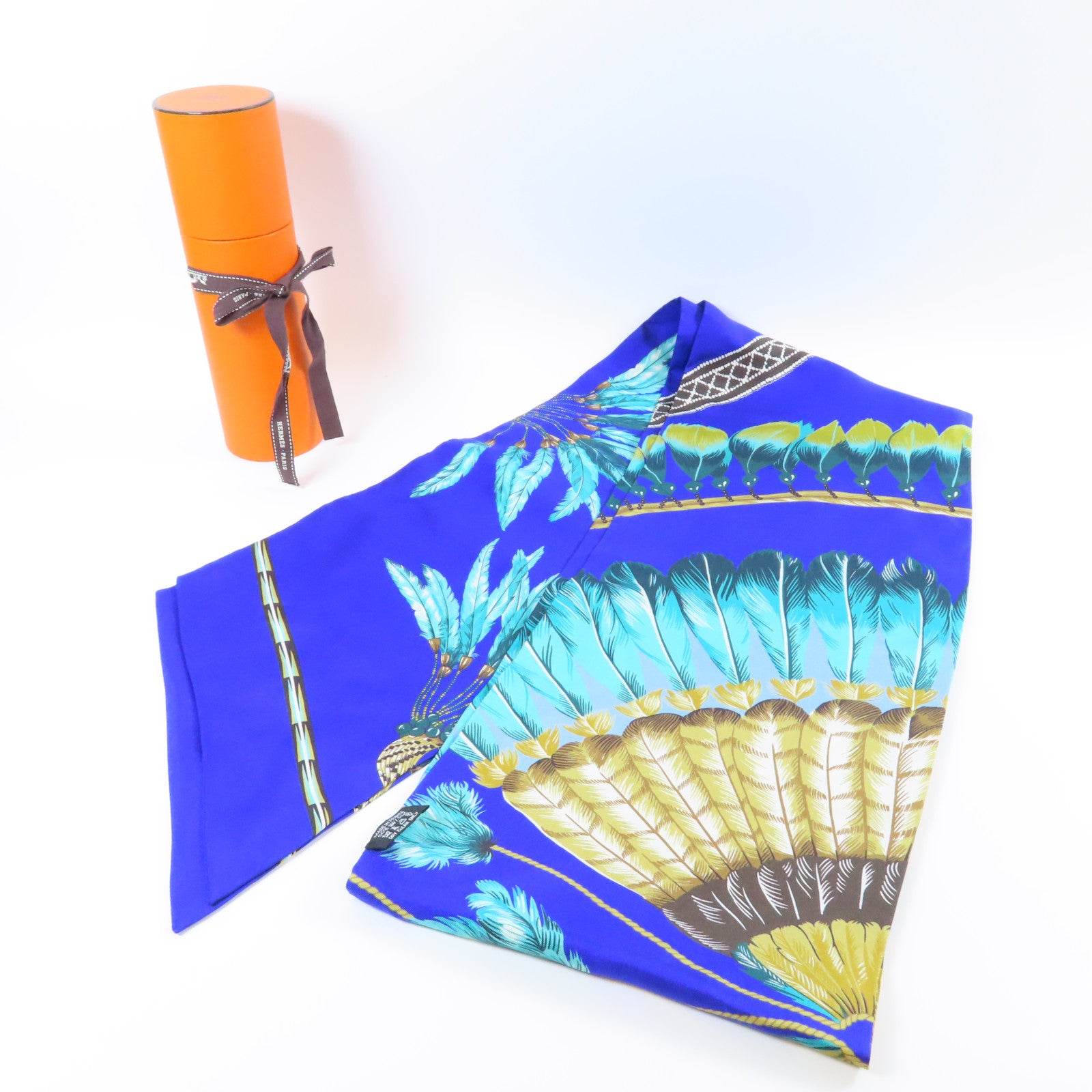 HERMES 絲質Maxi Twilly Scarf絲巾藍色