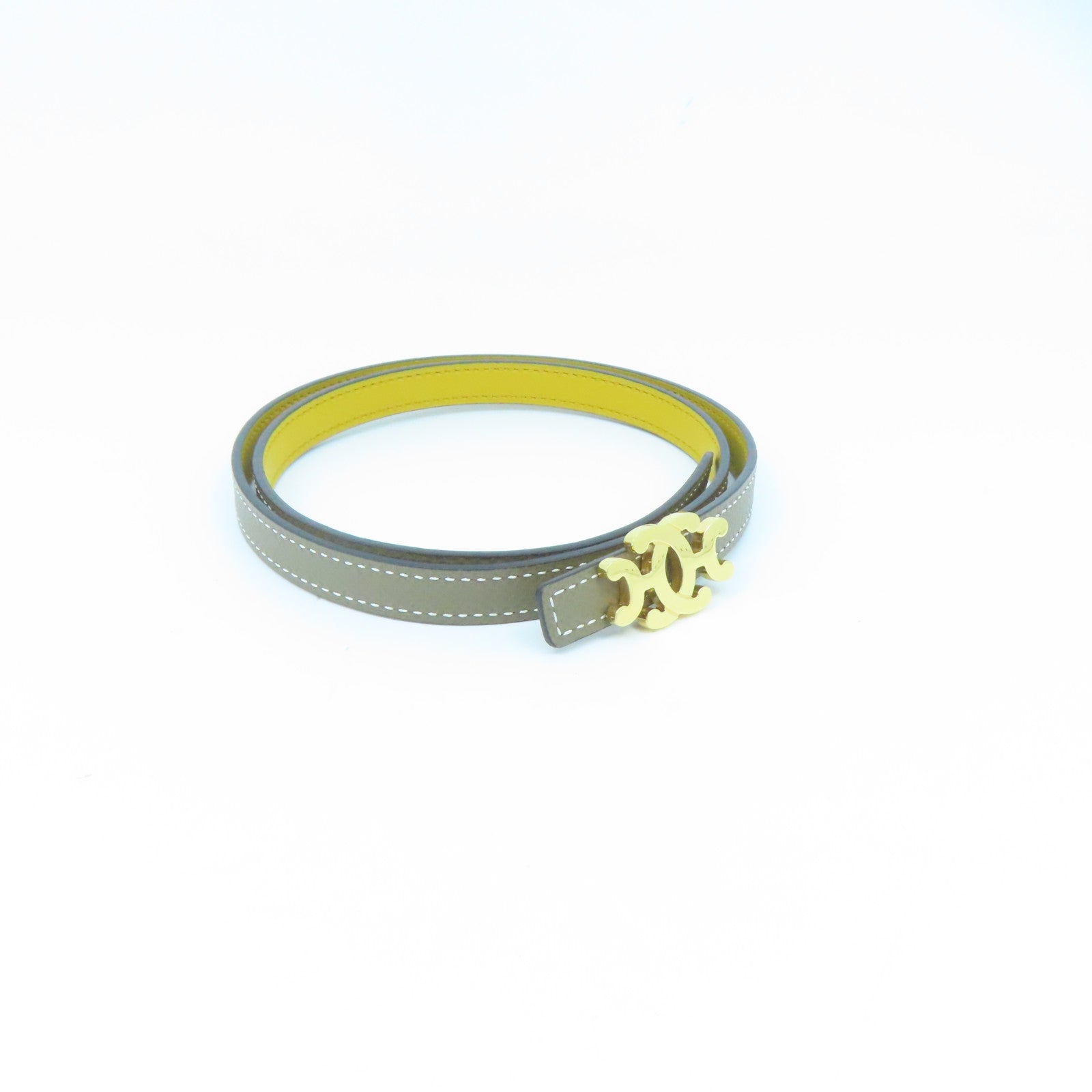 HERMES Togo皮革Belt 70cm金扣皮带米色