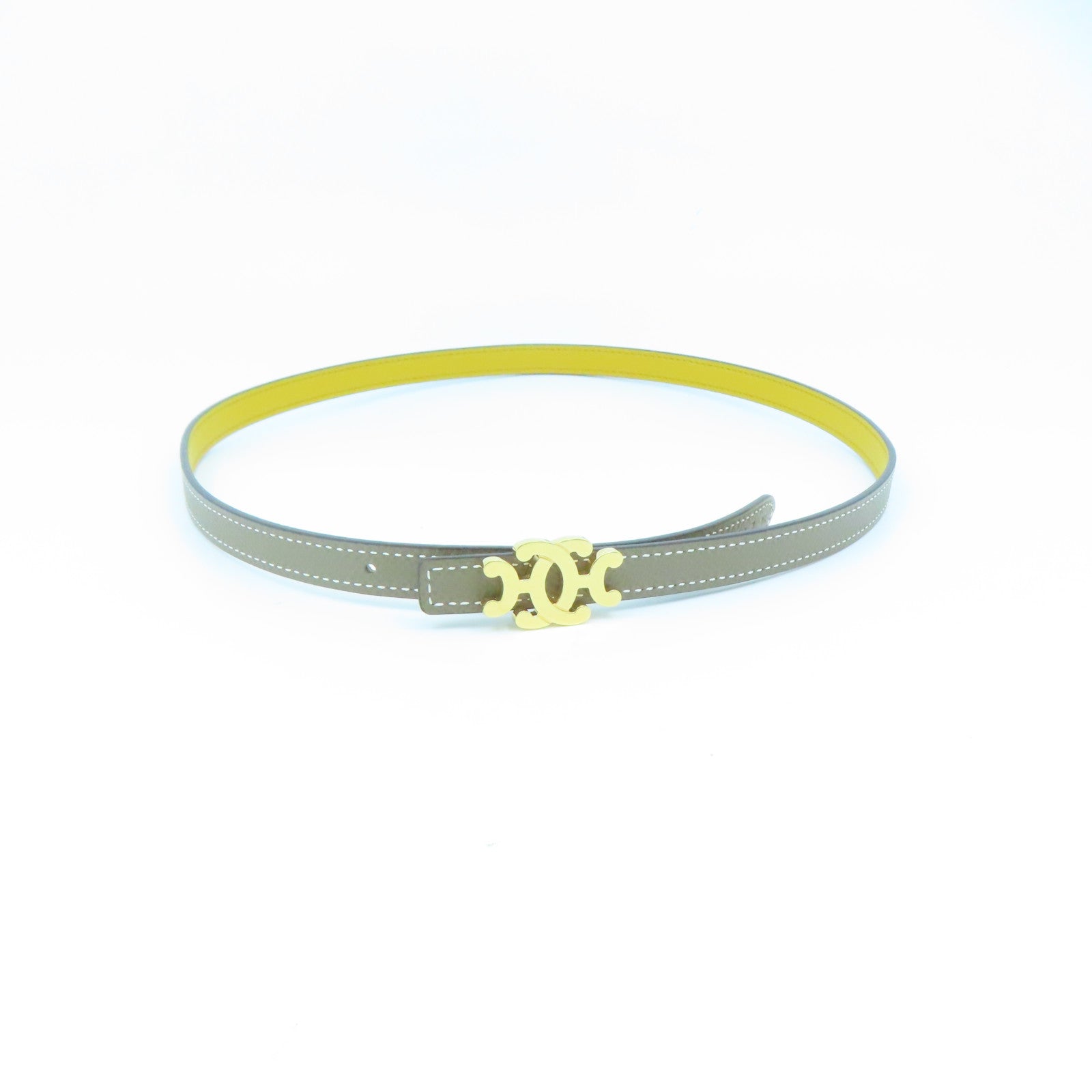 HERMES Togo皮革Belt 70cm金扣皮带米色