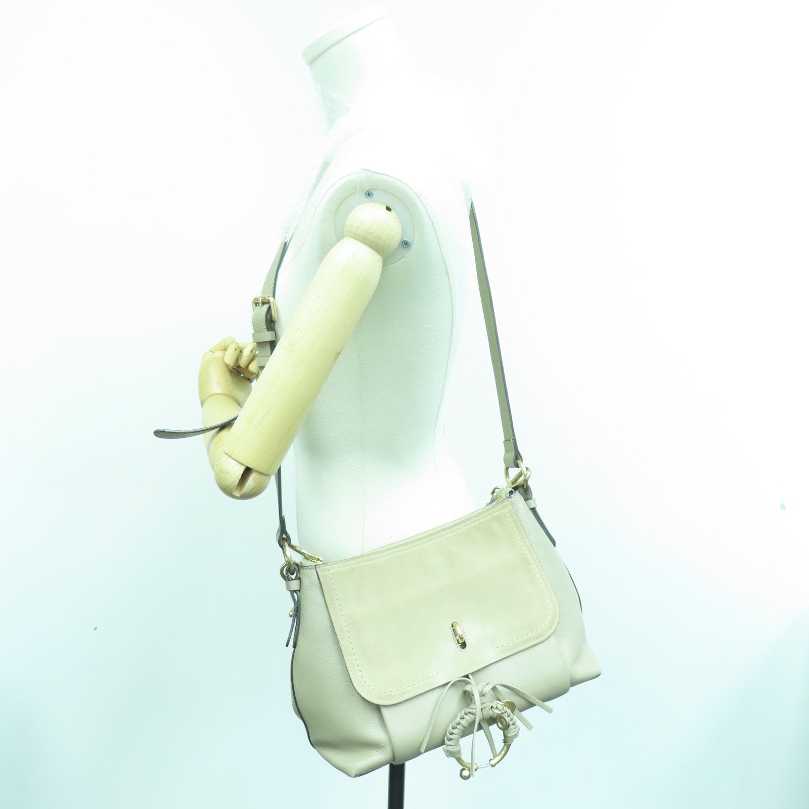 SEE BY CHLOE 牛皮皮革2way Shoulder Bag金扣手挽肩背兩用袋米色