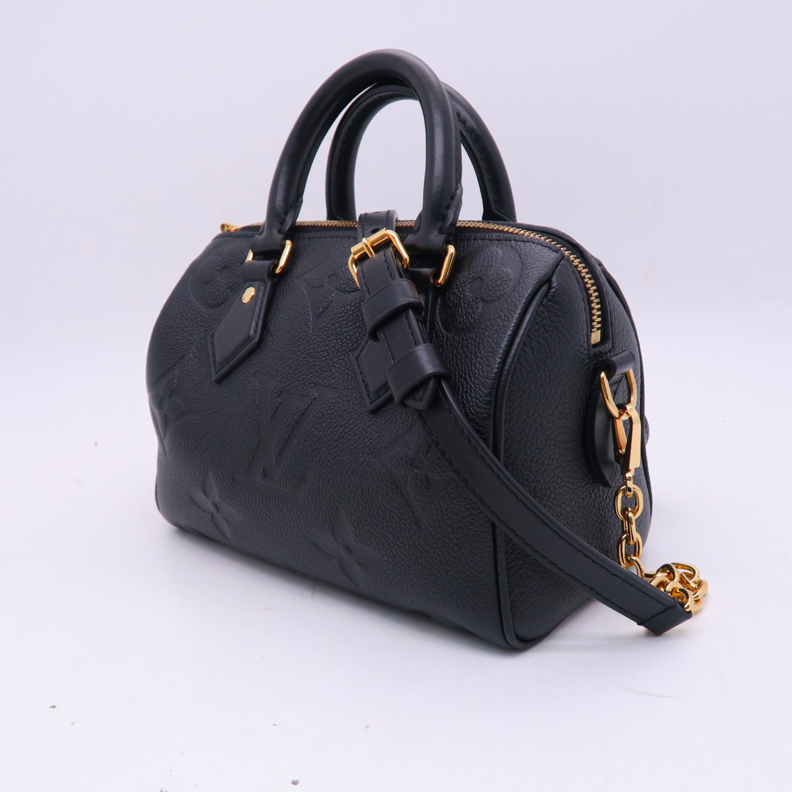 LOUIS VUITTON Monogram Empreinte Speedy Bandouliere 20金扣手挽肩背兩用袋黑色