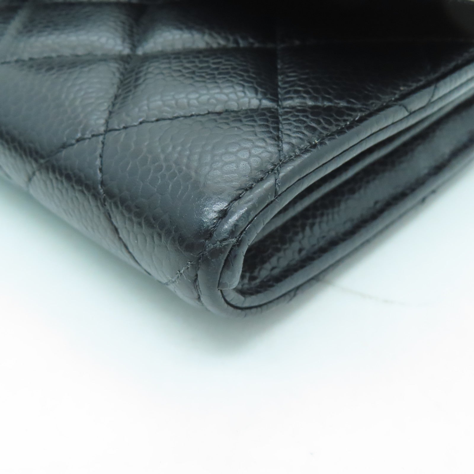 CHANEL 菱格Caviar皮革Long Wallet銀扣長錢包黑色