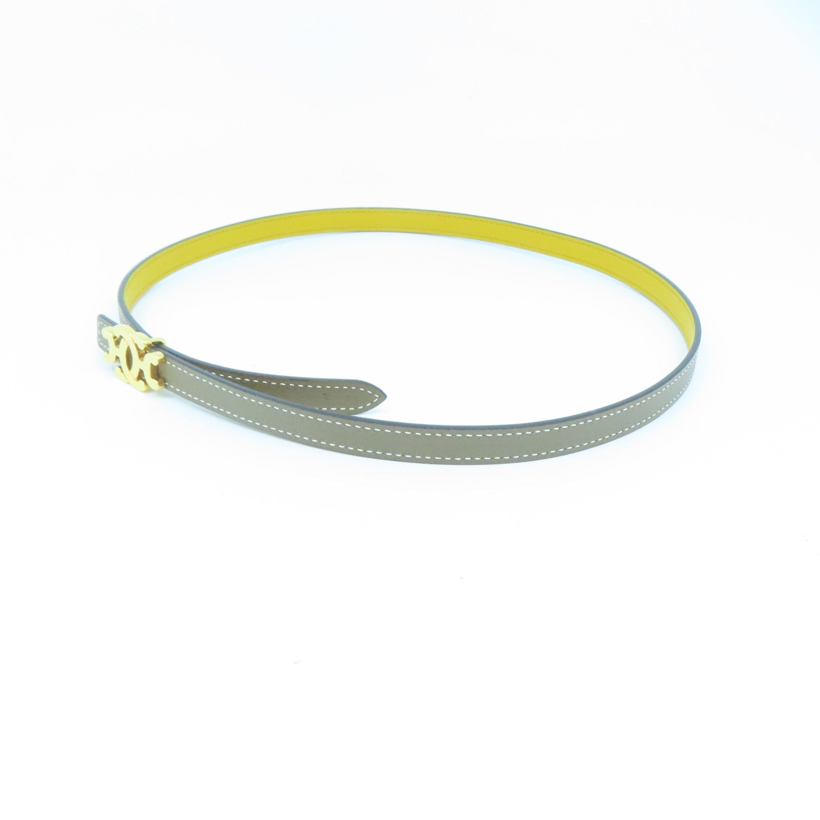 HERMES Togo皮革Belt 70cm金扣皮带米色