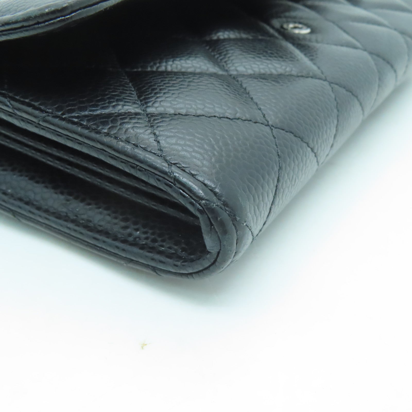 CHANEL 菱格Caviar皮革Long Wallet銀扣長錢包黑色