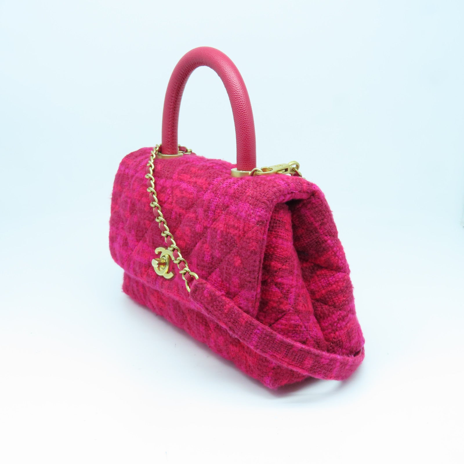 CHANEL 帆布Coco Handle金扣手挽肩背两用袋红色