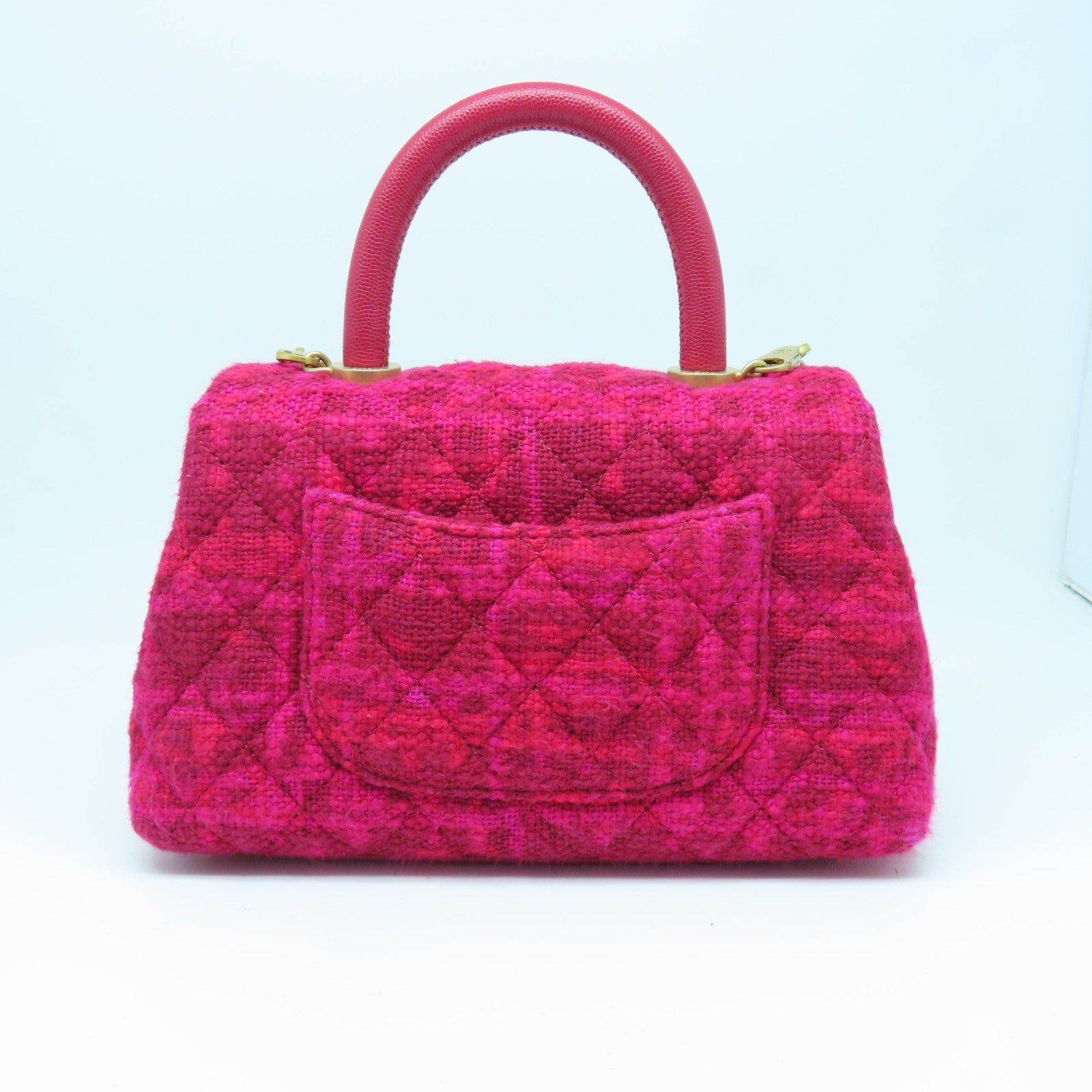 CHANEL 帆布Coco Handle金扣手挽肩背两用袋红色