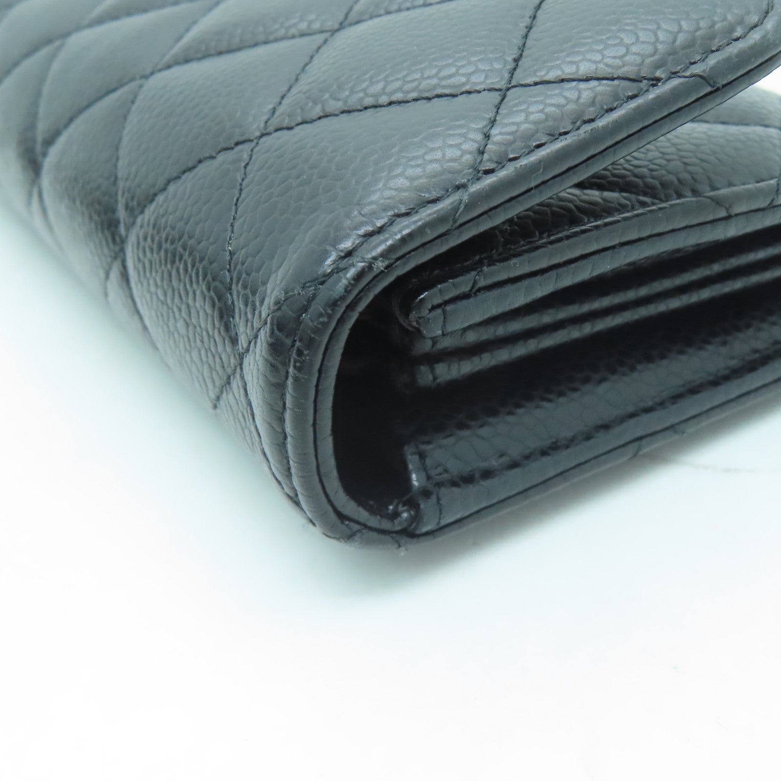 CHANEL 菱格Caviar皮革Long Wallet銀扣長錢包黑色