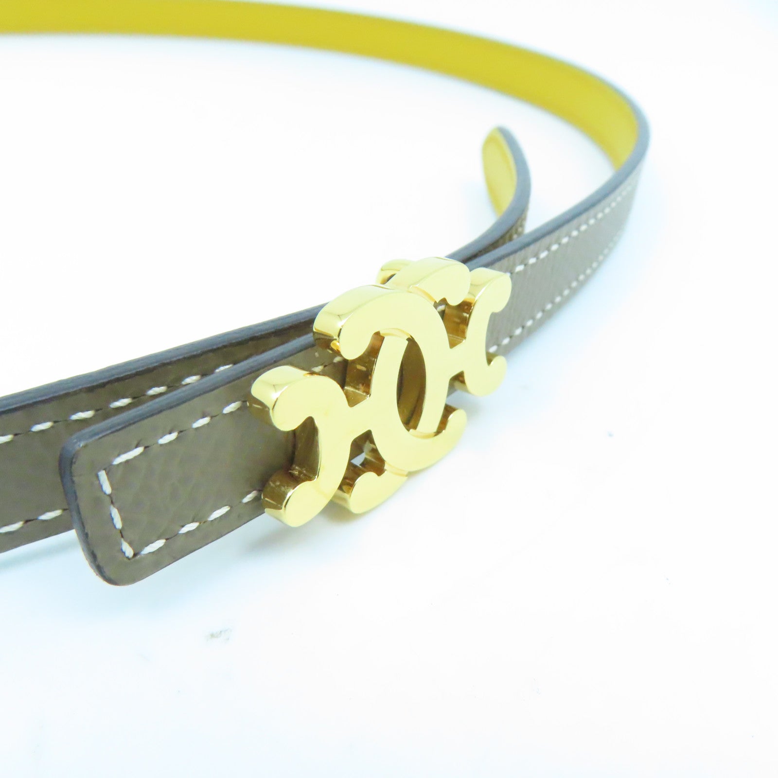 HERMES Togo皮革Belt 70cm金扣皮带米色