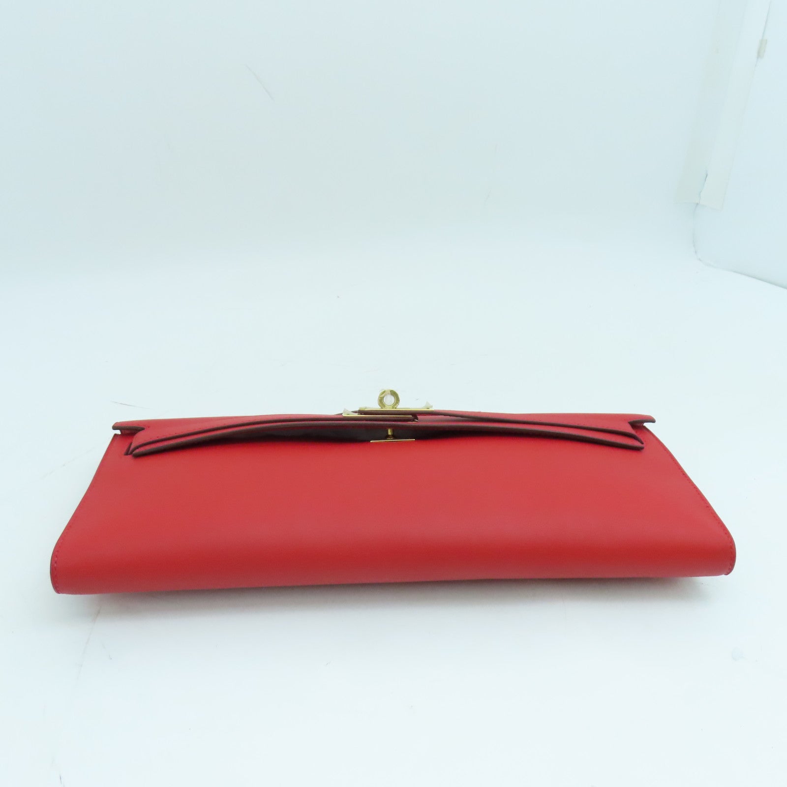 HERMES Swift Leather Kelly Cut Gold Buckle Handle Bag Red – Brand