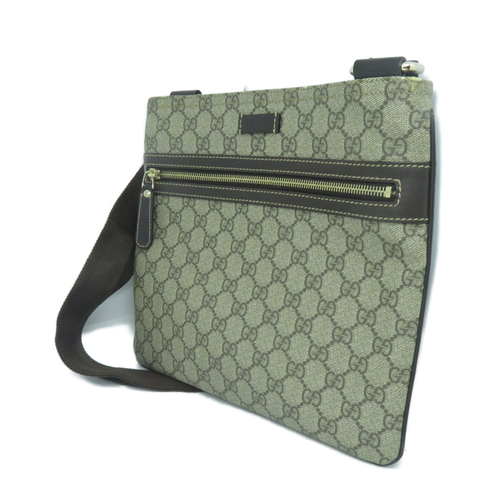 GUCCI 塗層帆布Shoulder Bag金扣肩背袋啡色