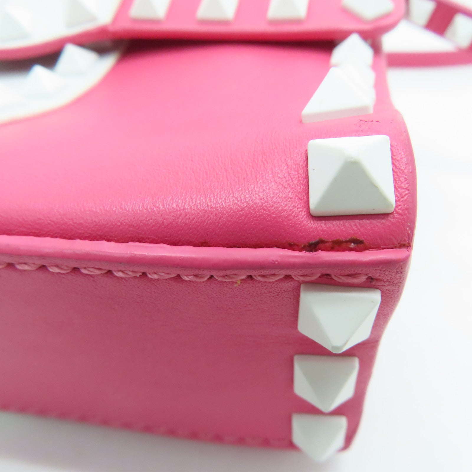 Valentino 【激減優惠】牛皮皮革Rockstud Shoulder Bag銀扣肩背袋白色/粉紅色