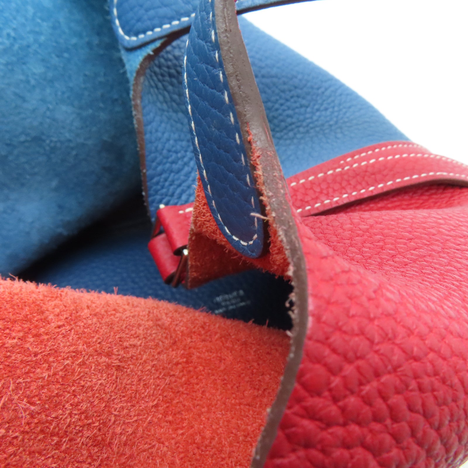 HERMES Clemence皮革Picotin PM Bucket Tote銀扣手挽袋紅色/藍色7A Q5