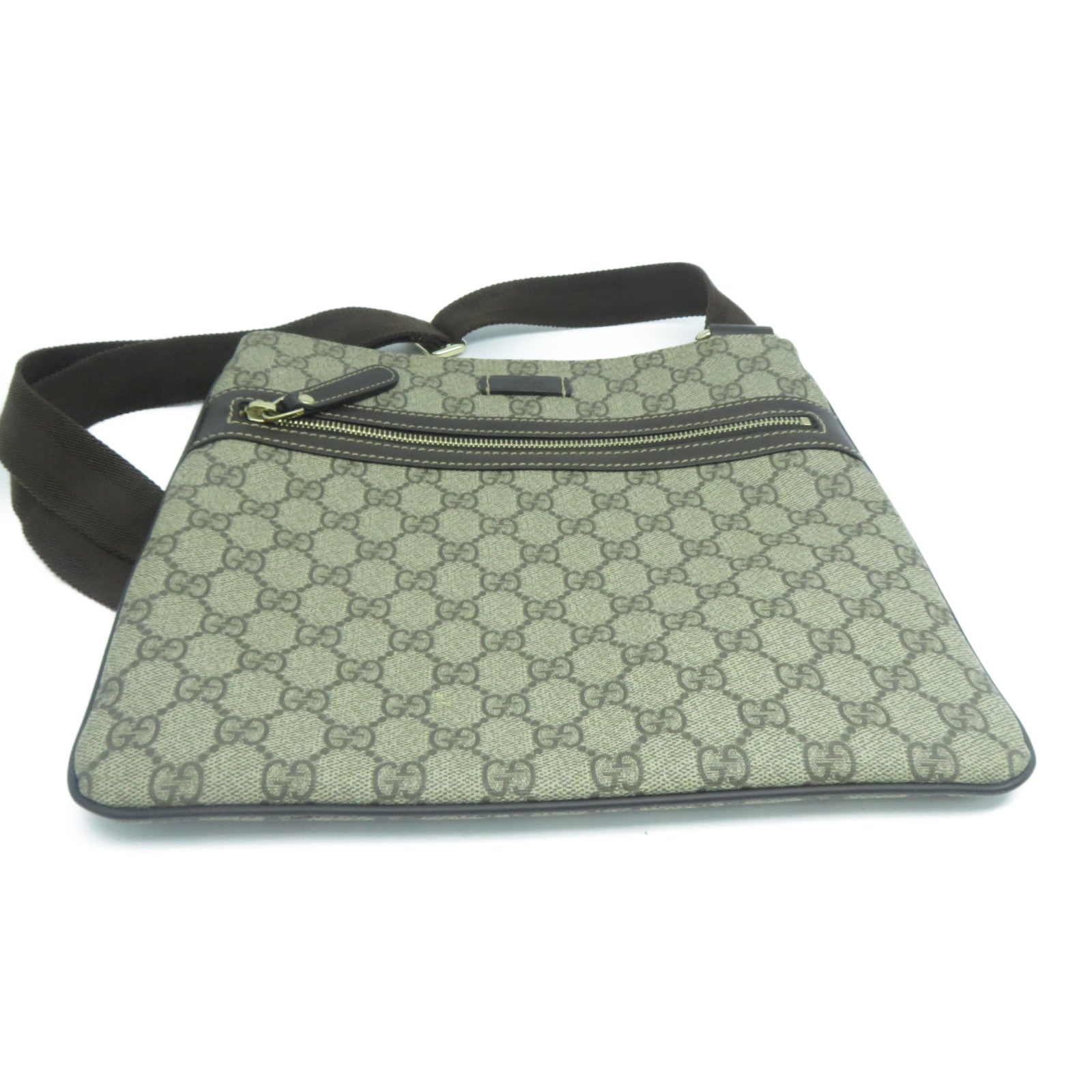 GUCCI 塗層帆布Shoulder Bag金扣肩背袋啡色