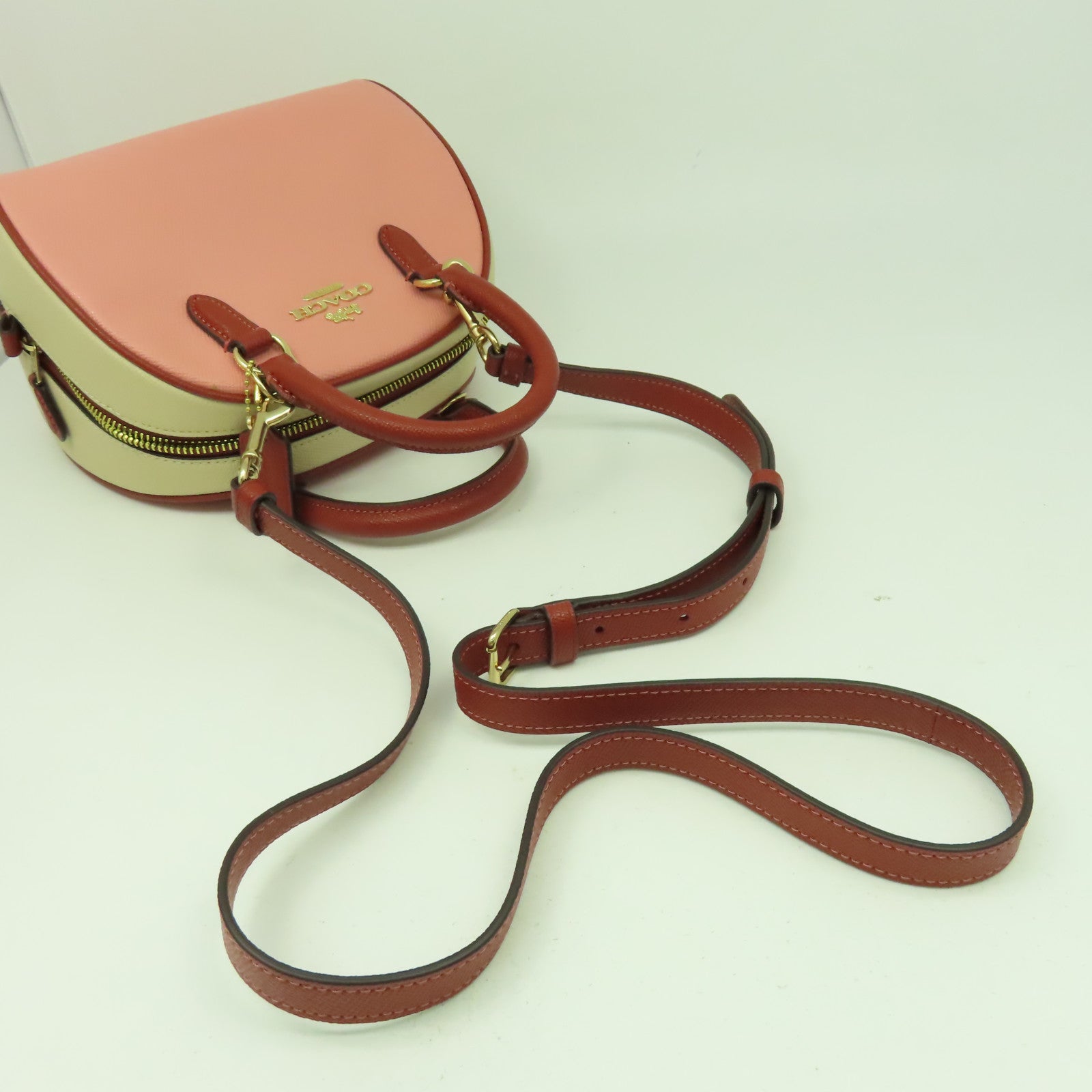 COACH 皮革Sydney Satchel Bag金扣手挽肩背兩用袋粉紅色