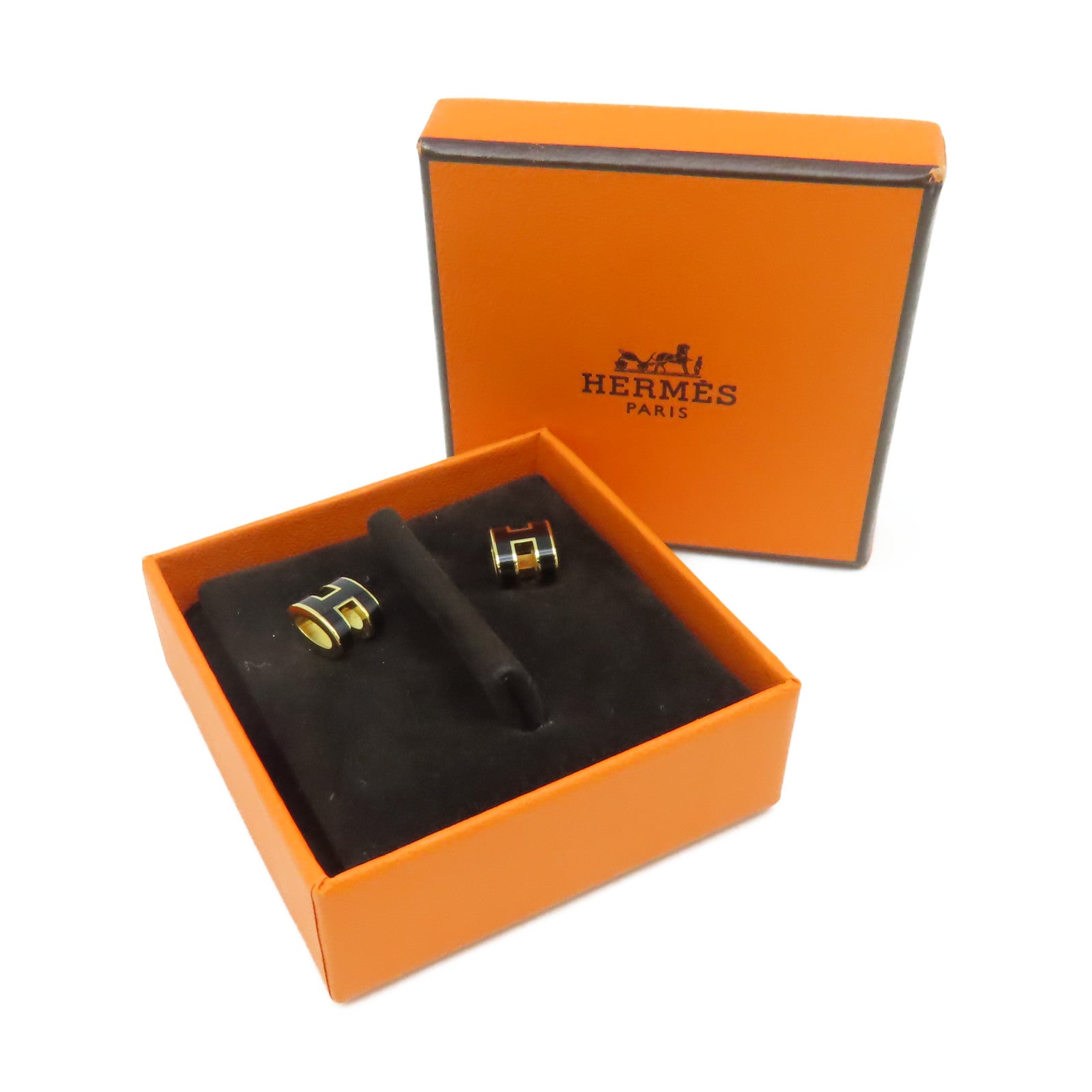 HERMES 金屬Mini Pop H Earrings耳環金色/黑色