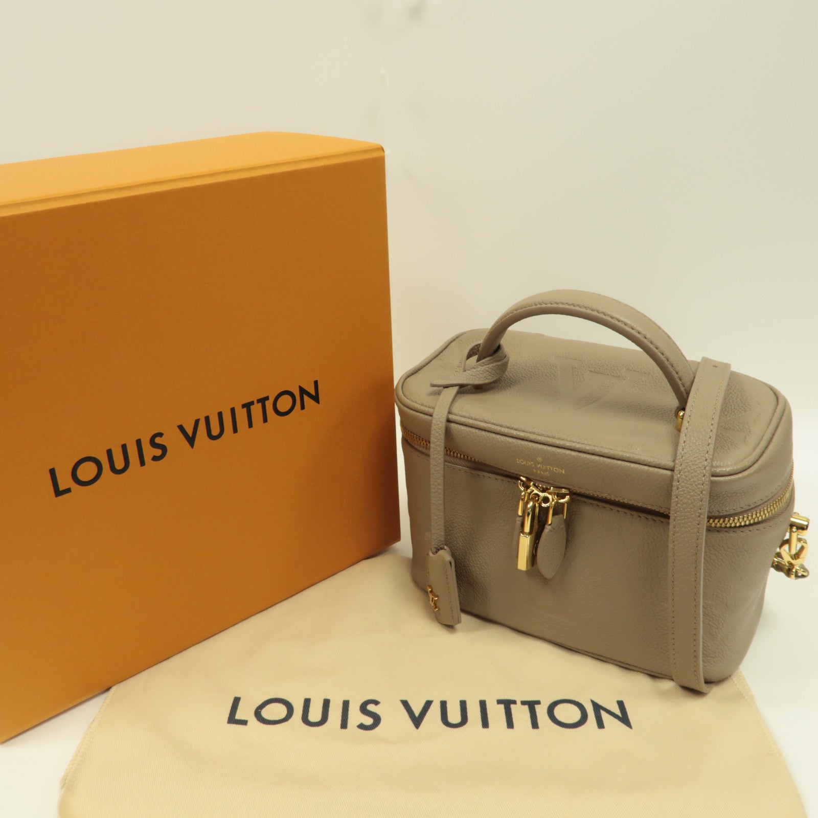 LOUIS VUITTON Monogram Empreinte Vanity PM金扣手挽肩背兩用袋灰色