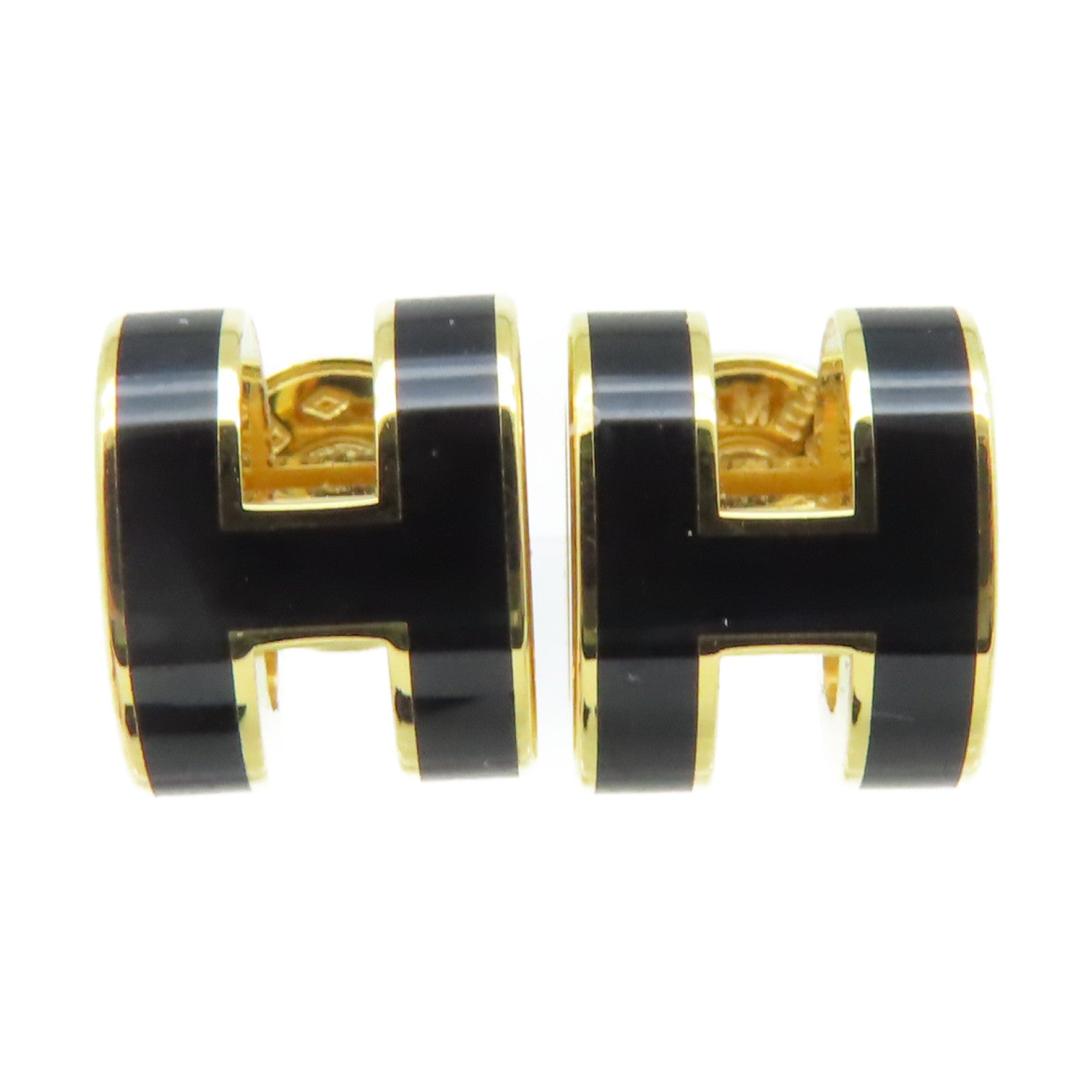 HERMES 金屬Mini Pop H Earrings耳環金色/黑色