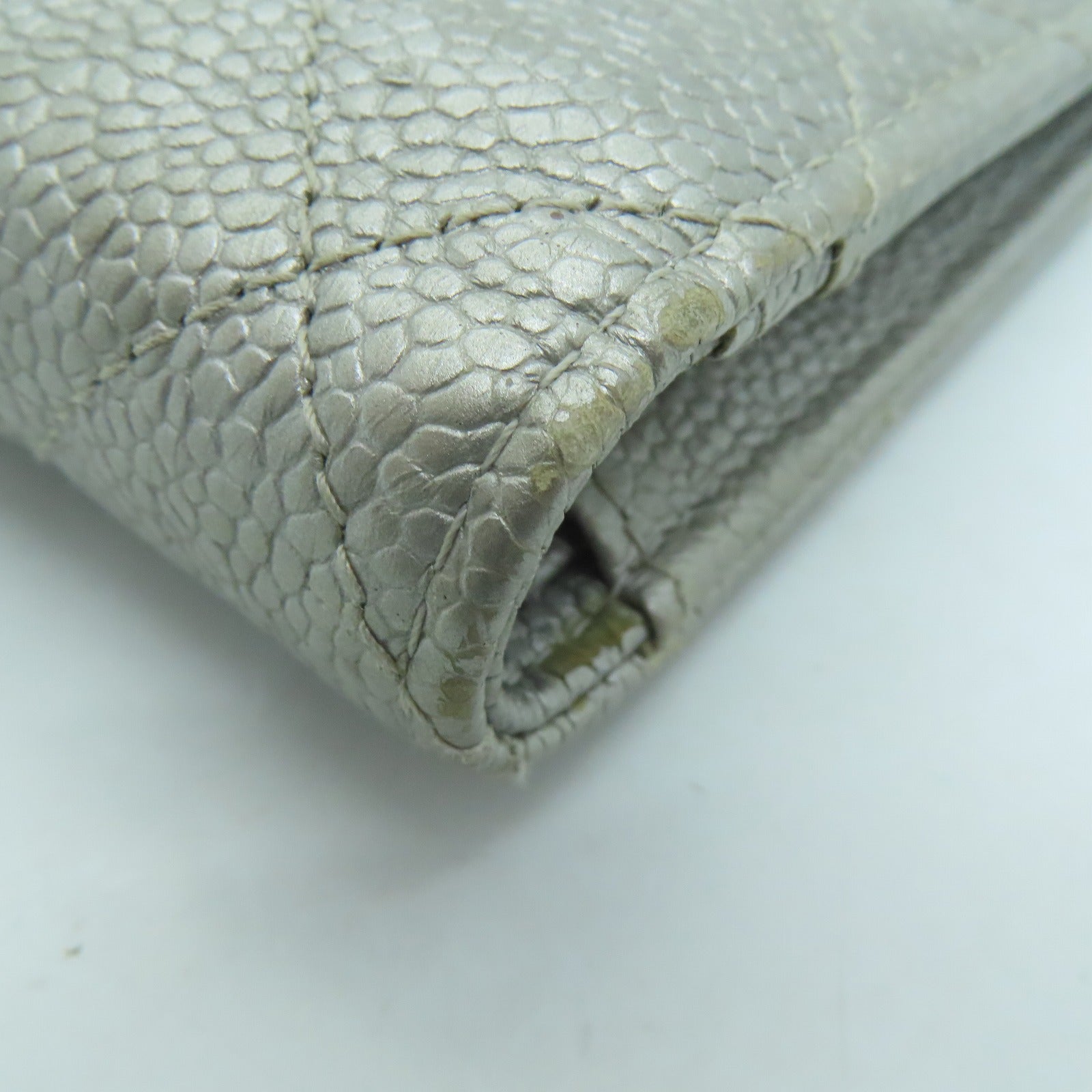 CHANEL 菱格Caviar皮革Long Wallet银扣长钱包银色