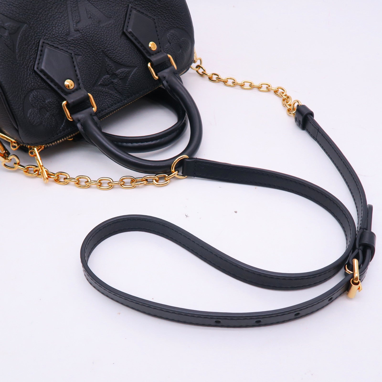 LOUIS VUITTON Monogram Empreinte Speedy Bandouliere 20金扣手挽肩背兩用袋黑色