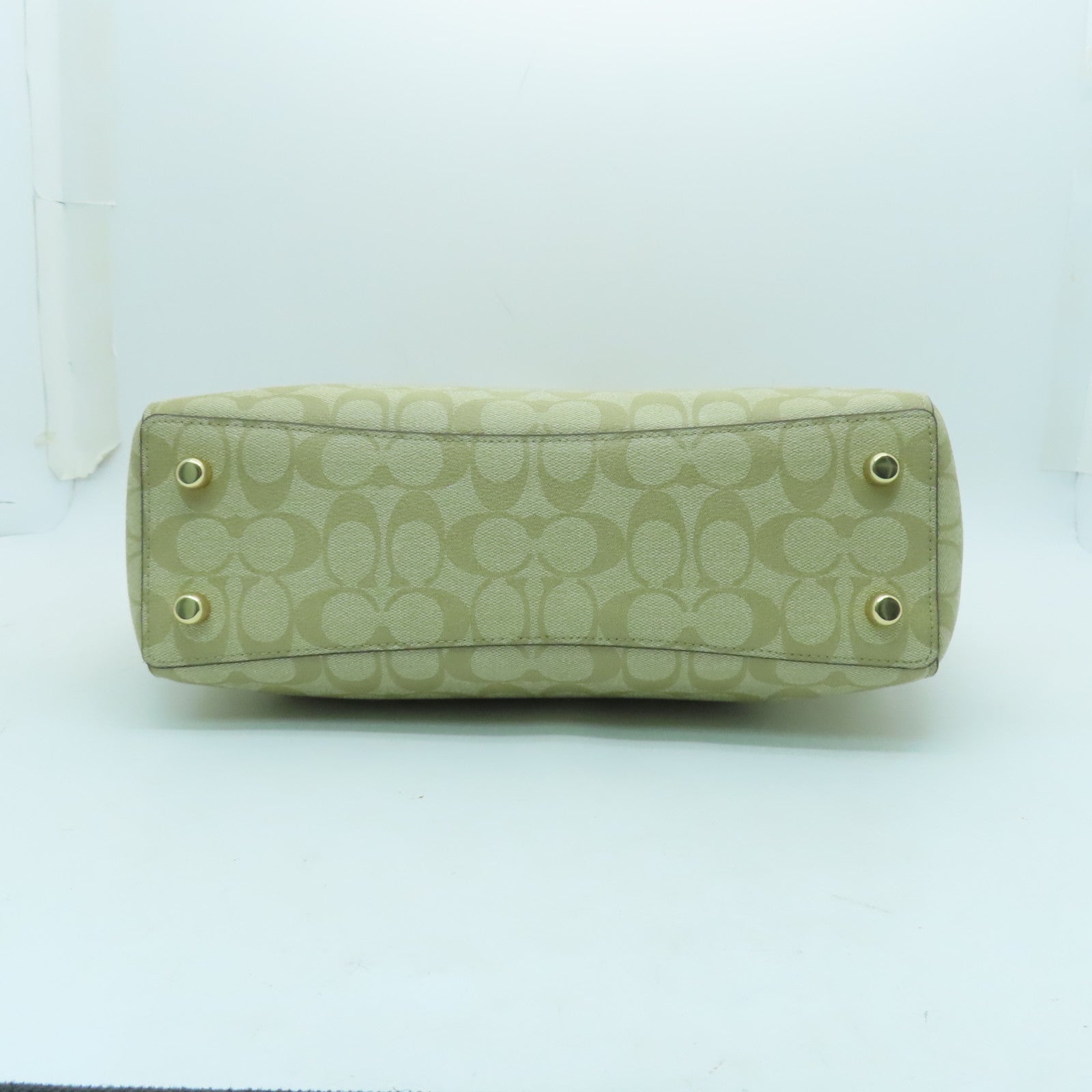 COACH Coated Canvas Cammie Chain Tote Gold Buckle Handle Bag Beige/White