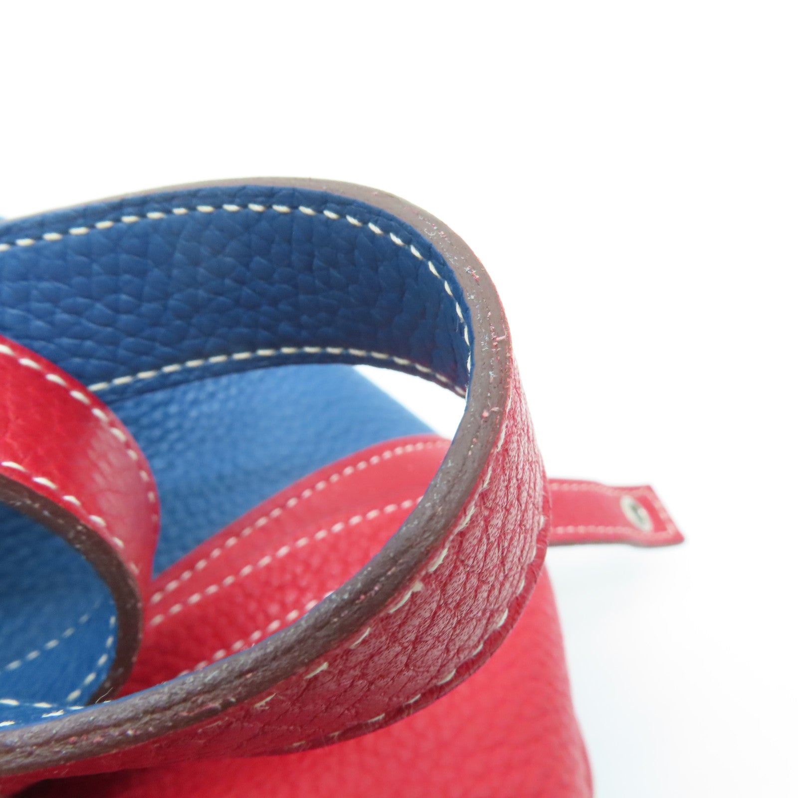 HERMES Clemence皮革Picotin PM Bucket Tote銀扣手挽袋紅色/藍色7A Q5