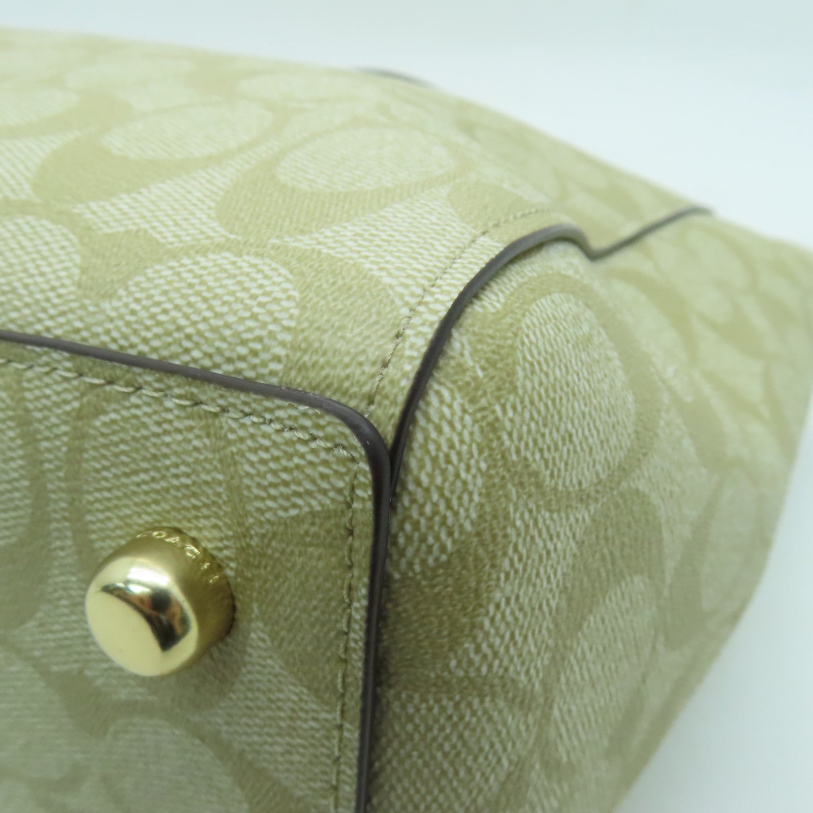 COACH Coated Canvas Cammie Chain Tote Gold Buckle Handle Bag Beige/White