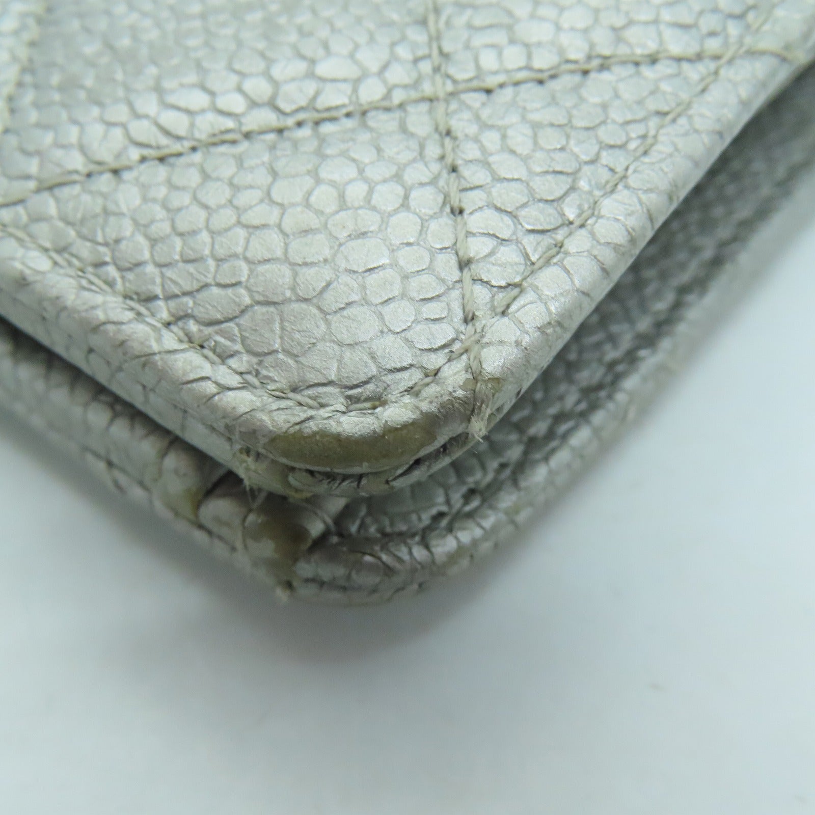 CHANEL 菱格Caviar皮革Long Wallet银扣长钱包银色