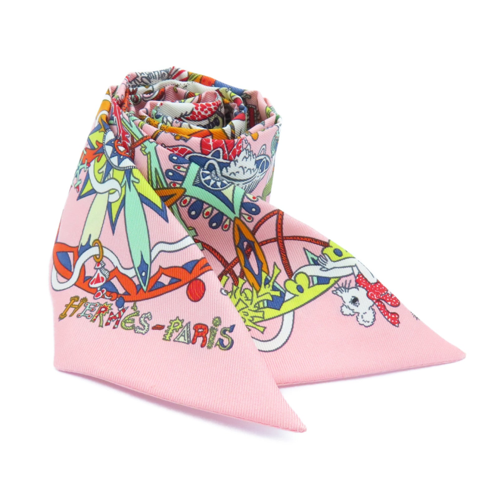 HERMES Silk Twilly Scarf Pink/Color