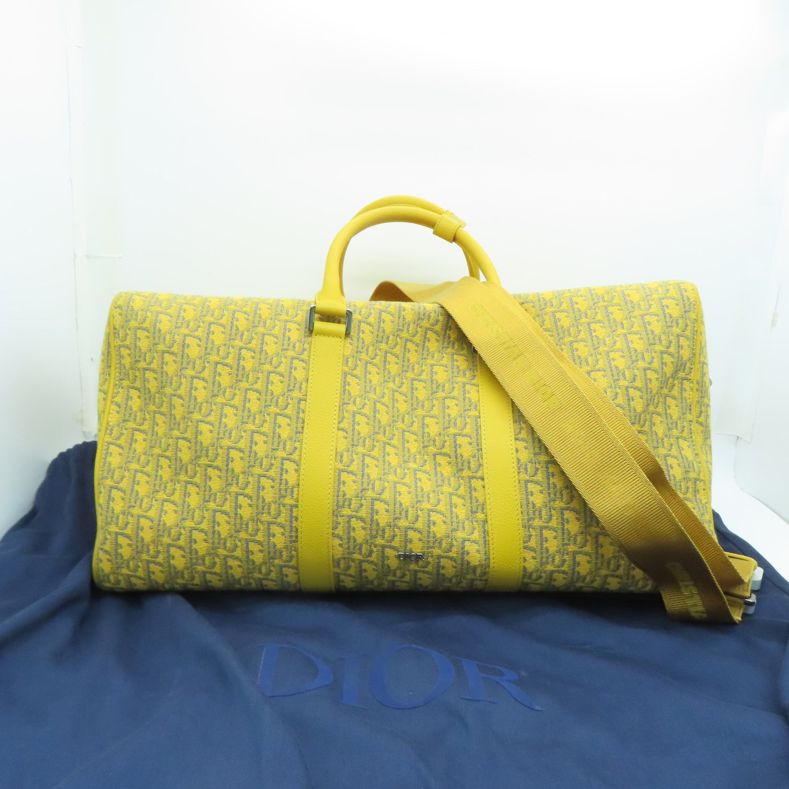 Dior 帆布Dior Lingot 50銀扣波士顿包黃色