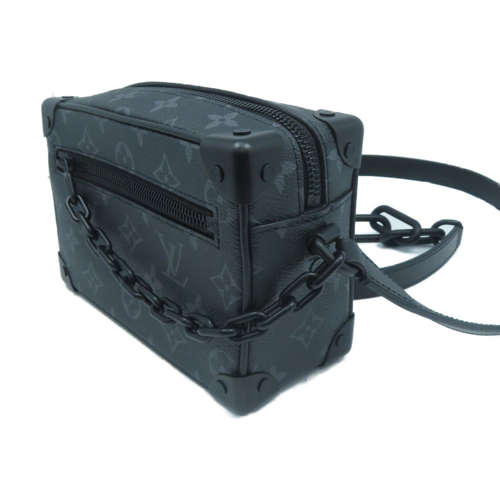 LOUIS VUITTON Monogram Eclipse Mini Soft Trunk銀扣肩背袋黑色