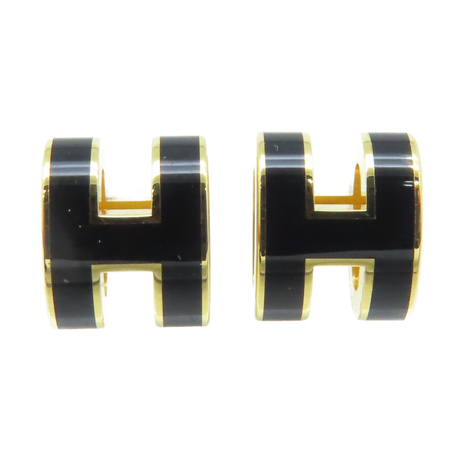HERMES 金屬Mini Pop H Earrings耳環金色/黑色