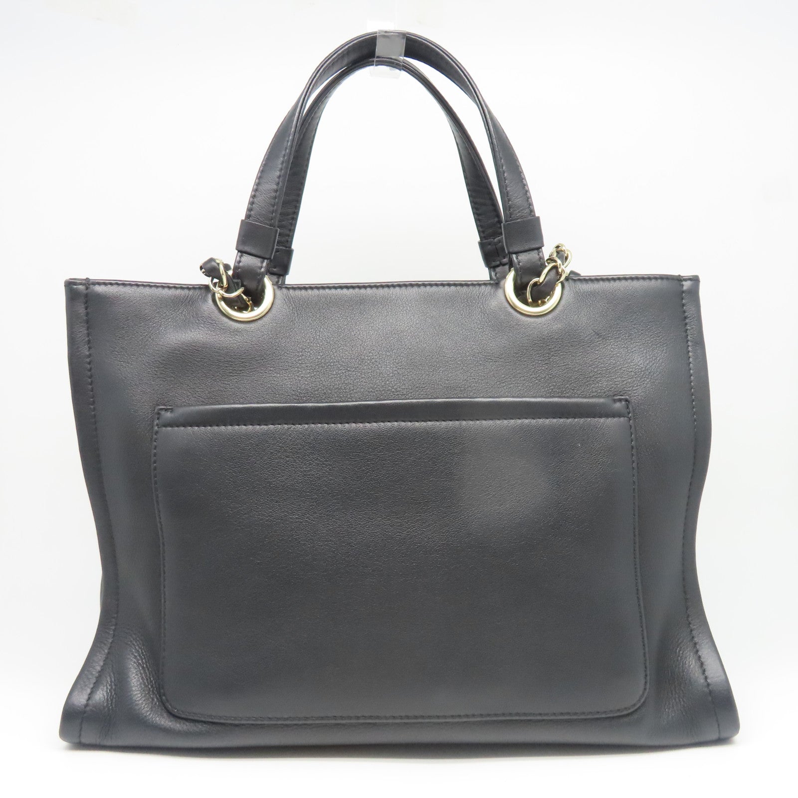 CHANEL 羊皮皮革Totebag金扣链带手挽肩背两用袋黑色