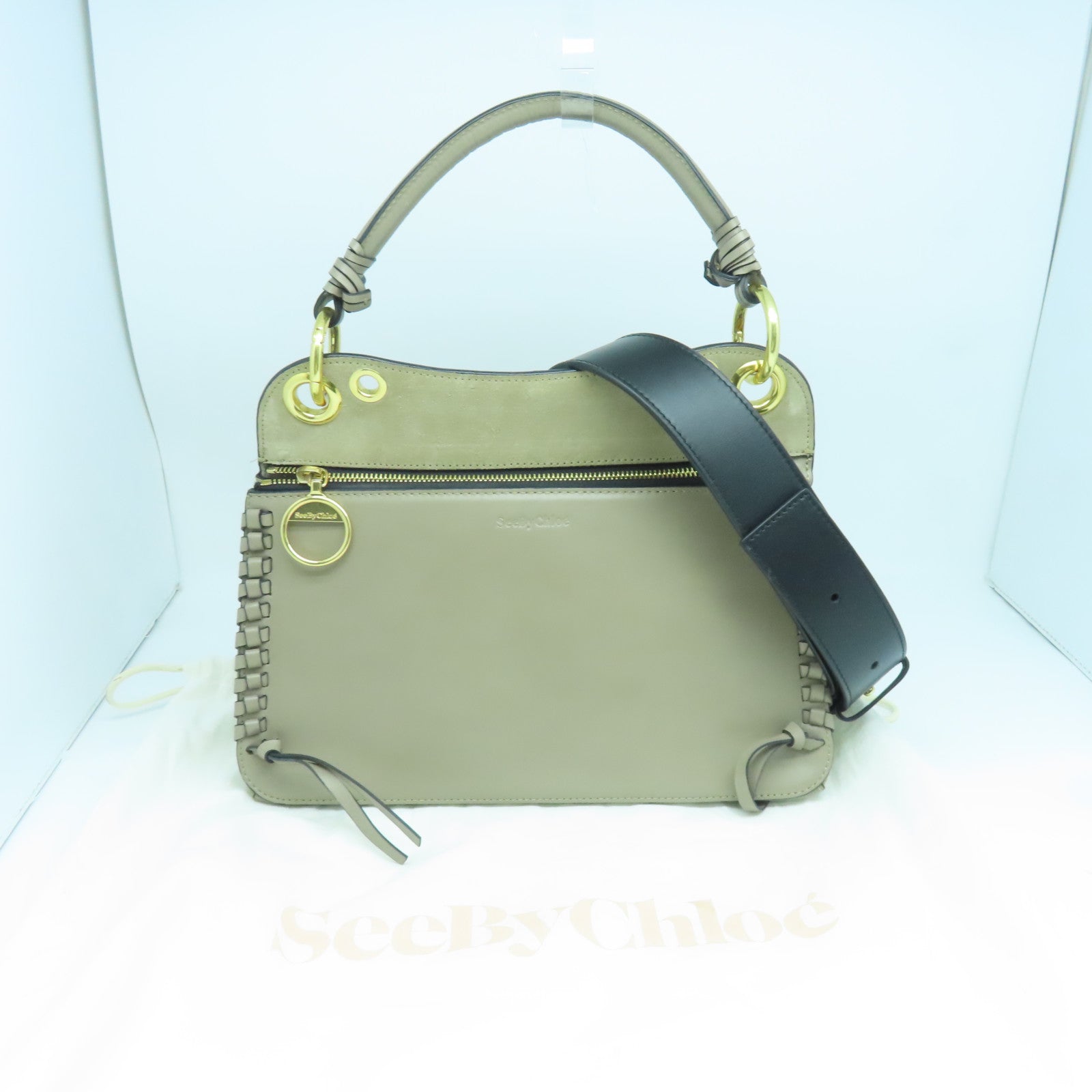 SEE BY CHLOE 【激減優惠】牛皮皮革/麂皮皮革２Way Shoulder金扣手挽肩背兩用袋灰色