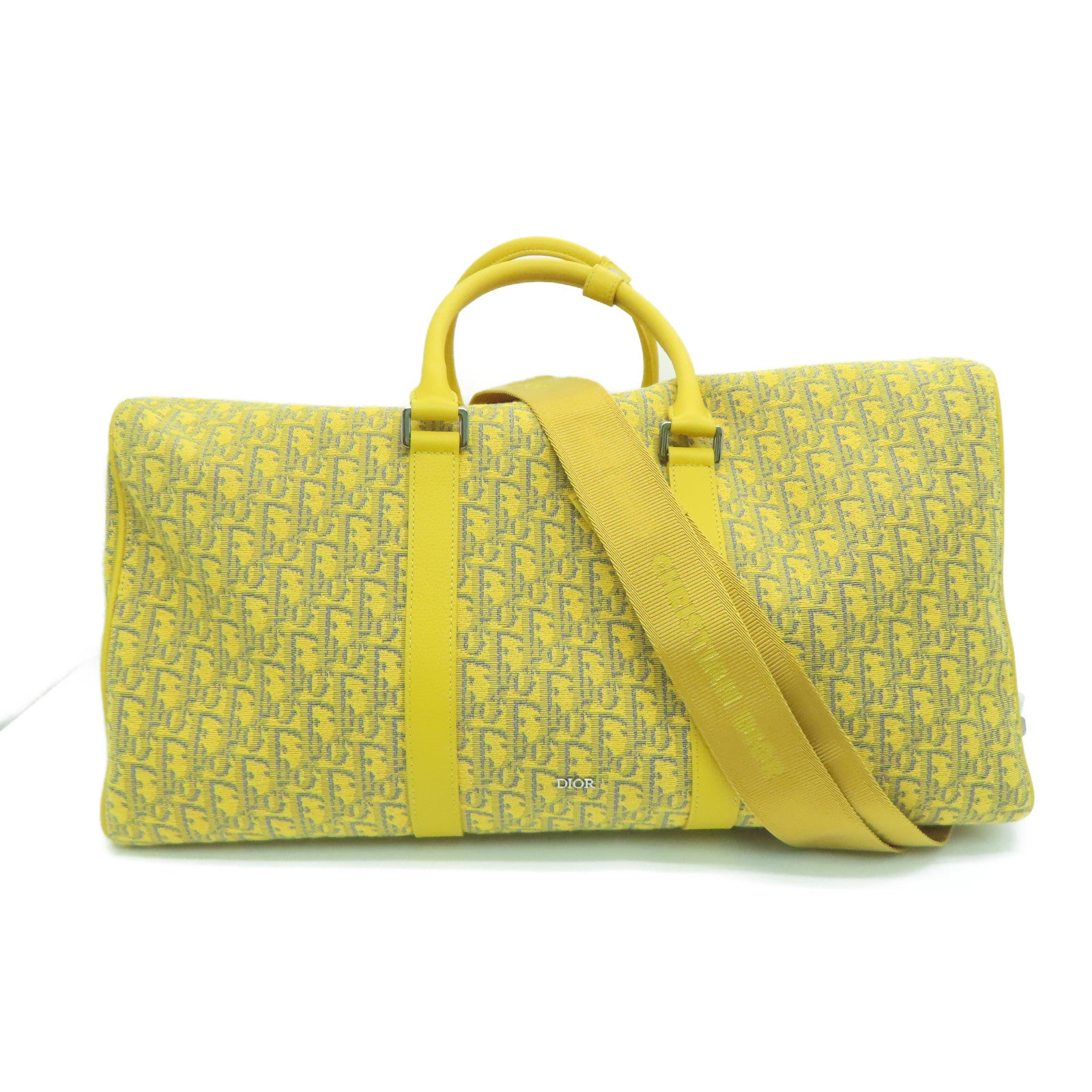Dior 帆布Dior Lingot 50銀扣波士顿包黃色