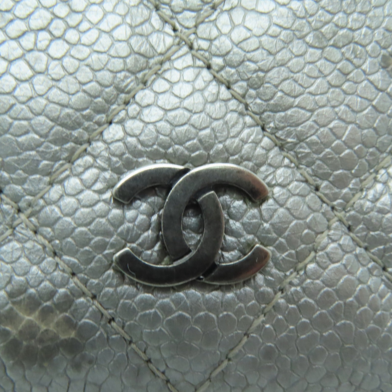 CHANEL 菱格Caviar皮革Long Wallet银扣长钱包银色