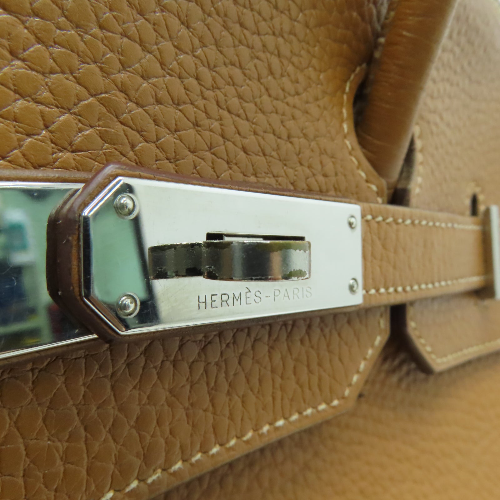 HERMES 【激减优惠】Clemence皮革Birkin 35银扣手挽袋啡色