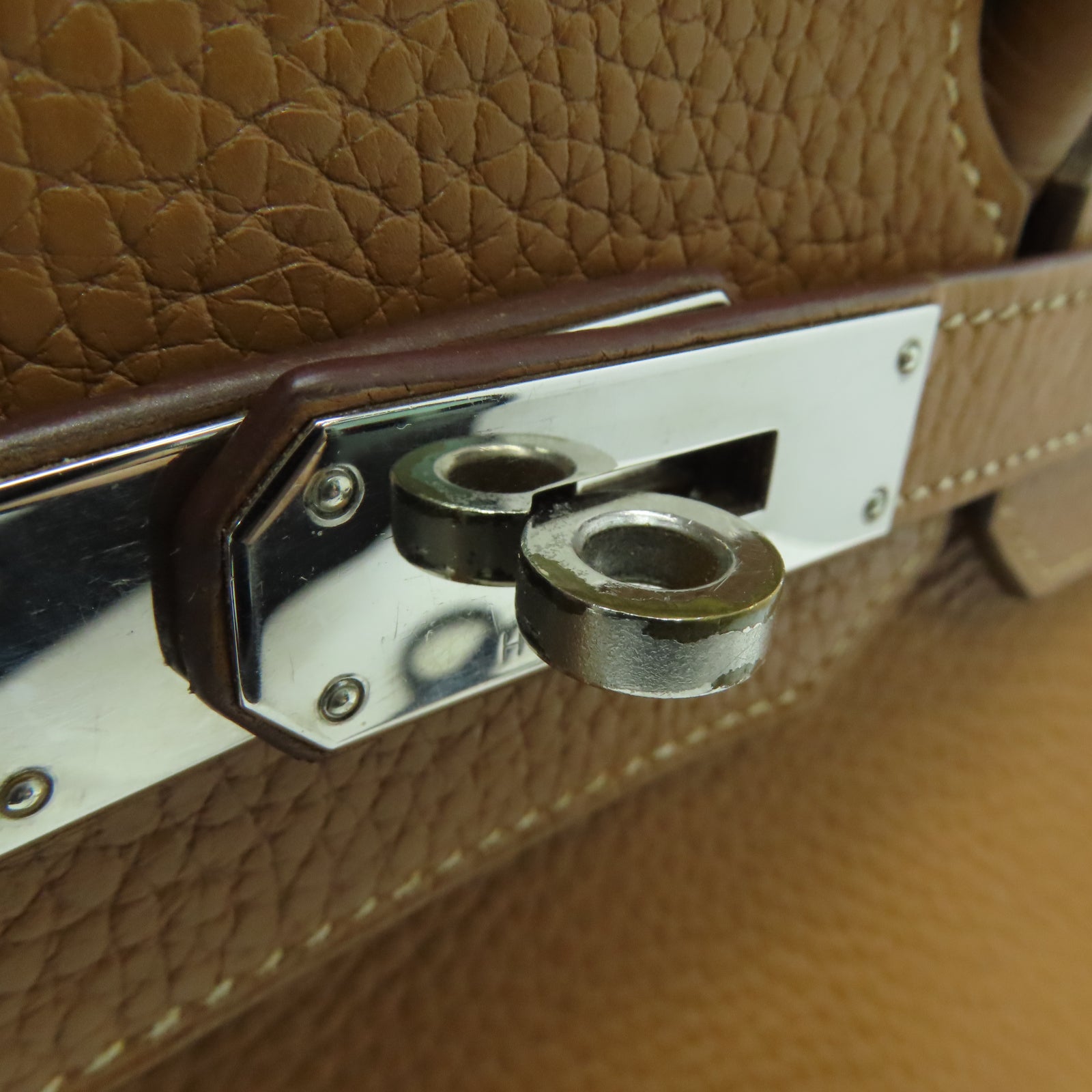 HERMES 【激减优惠】Clemence皮革Birkin 35银扣手挽袋啡色