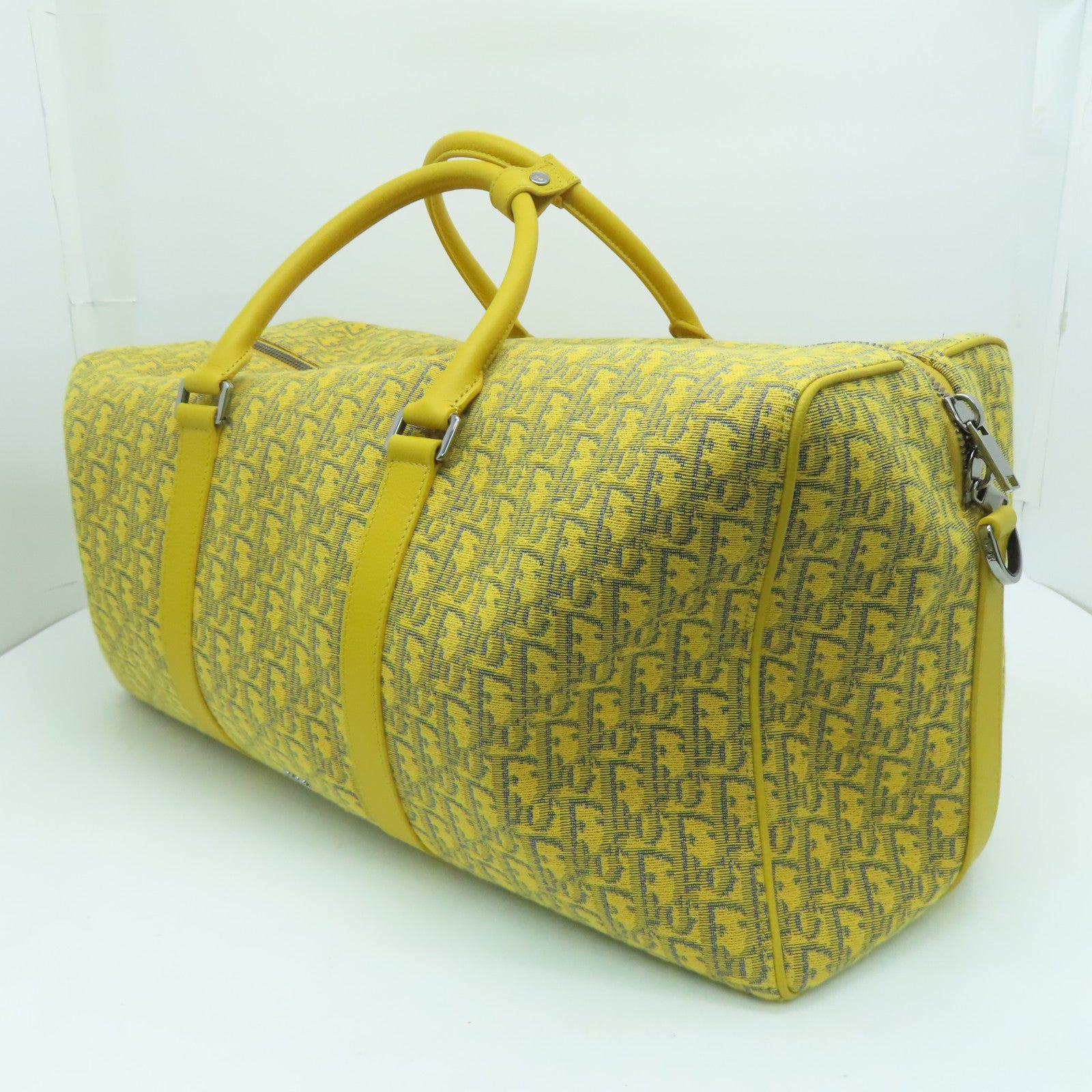 Dior 帆布Dior Lingot 50銀扣波士顿包黃色