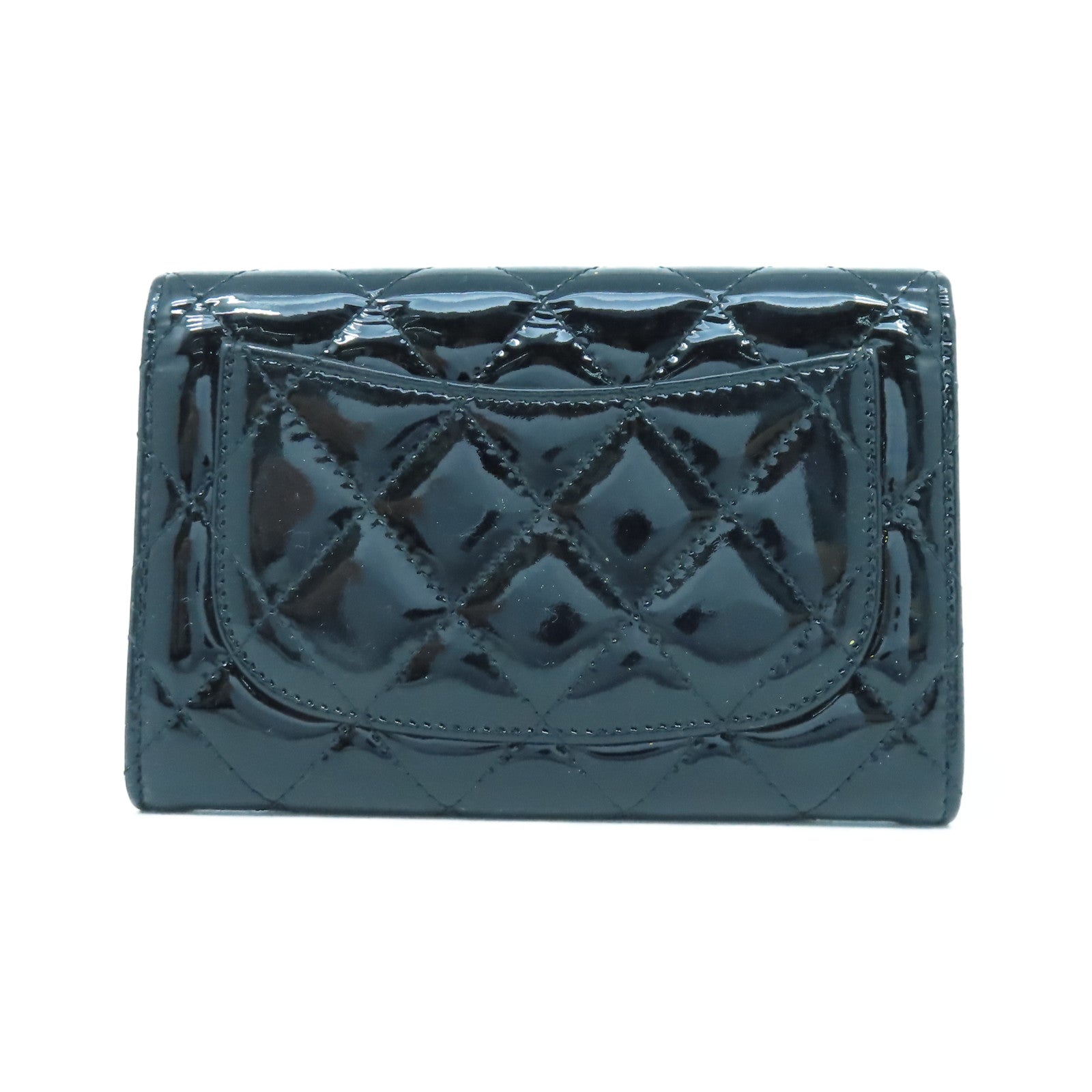 CHANEL 菱格漆皮皮革Wallet銀扣錢包黑色