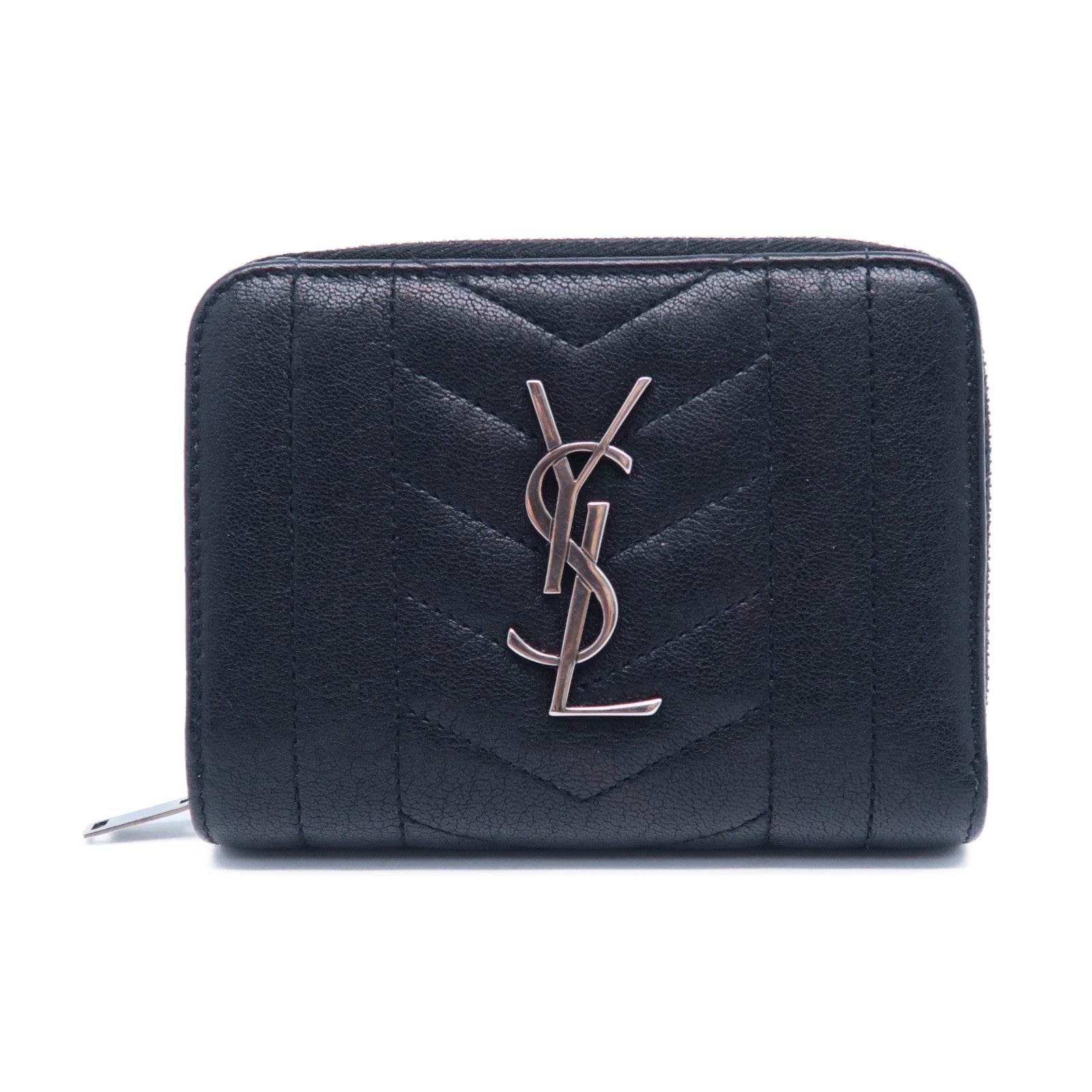 YVES SAINT LAURENT 牛皮皮革Wallet銀扣錢包黑色